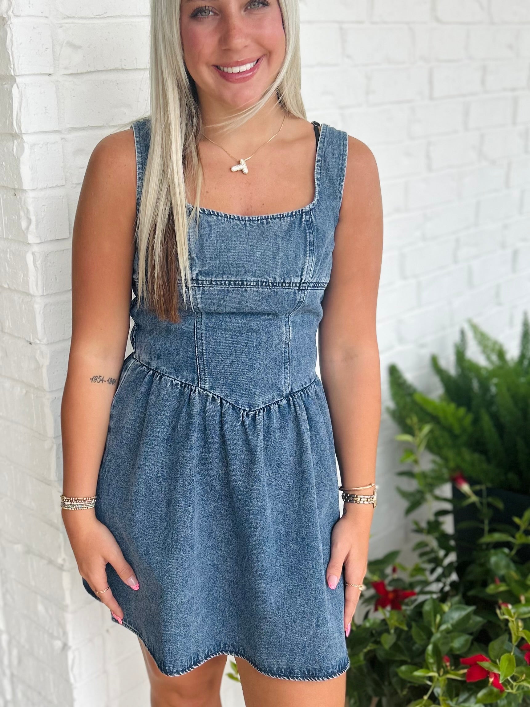 Rowen Sleeveless A Line Mini Denim Dress