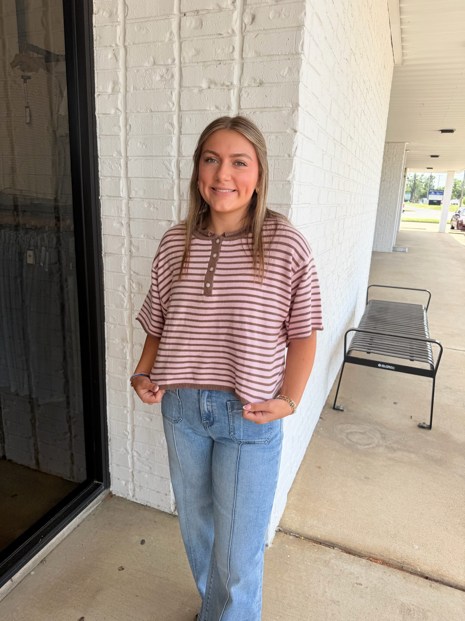 Striped Short Sleeve Henley Top