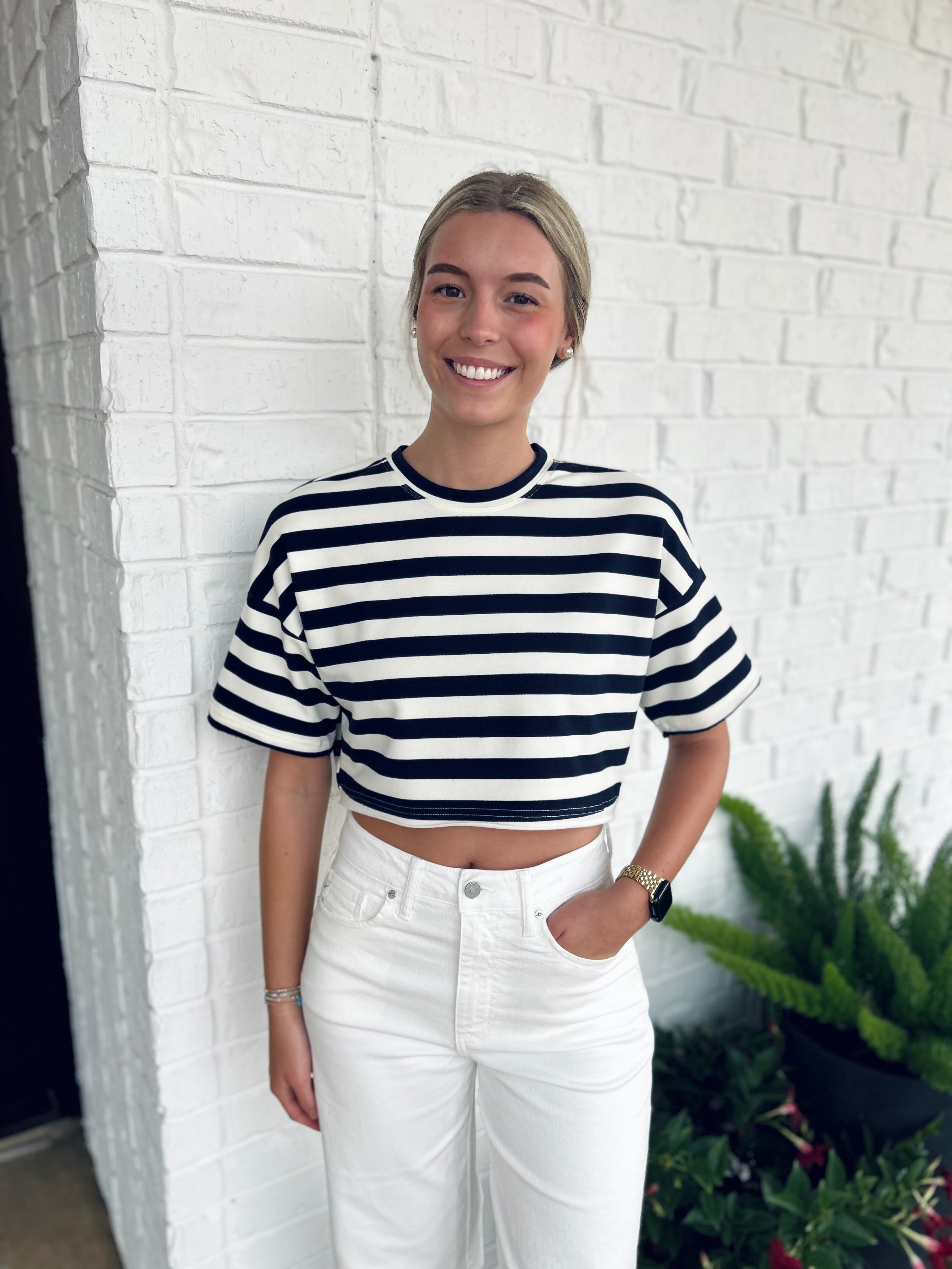 Christi Striped SS Cropped Tee