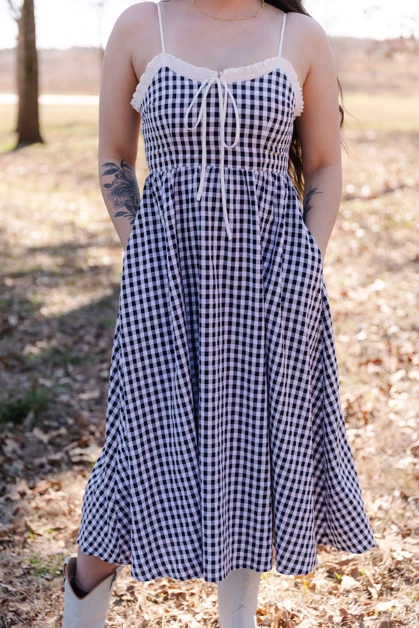 Coastal Chic Gingham Babydoll Maxi Dress
