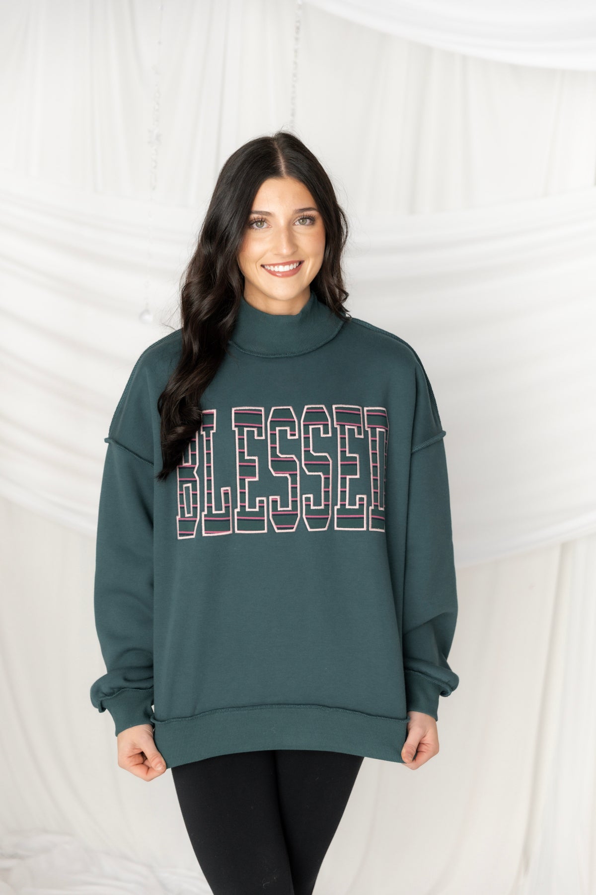 Blessed Embroidered Mockneck