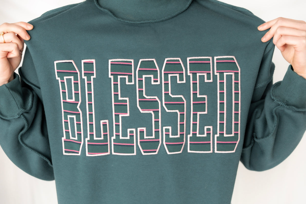 Blessed Embroidered Mockneck
