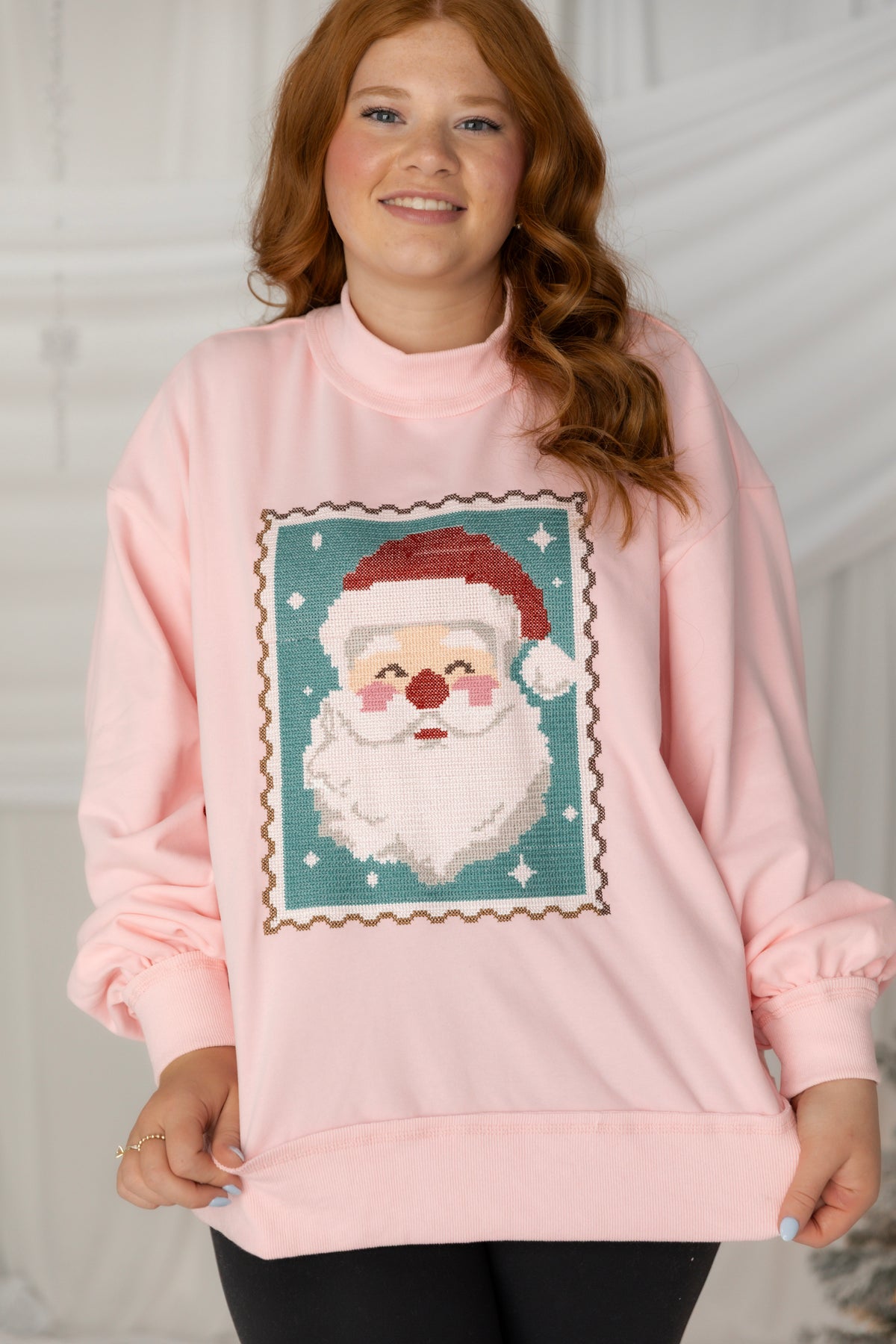 Cross Stitch Santa Stamp Mockneck