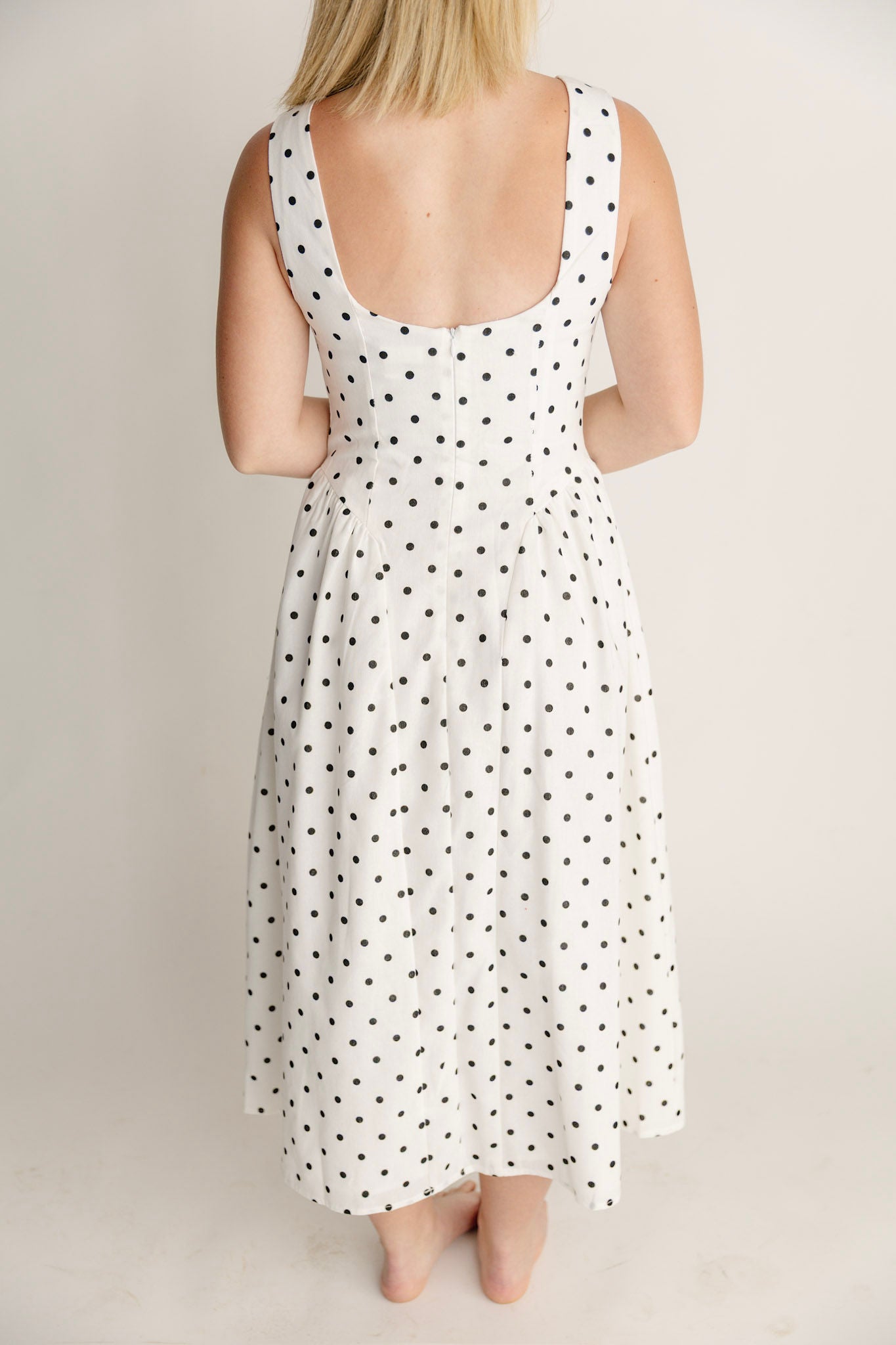 Polka Dot Fit and Flare Midi Dress