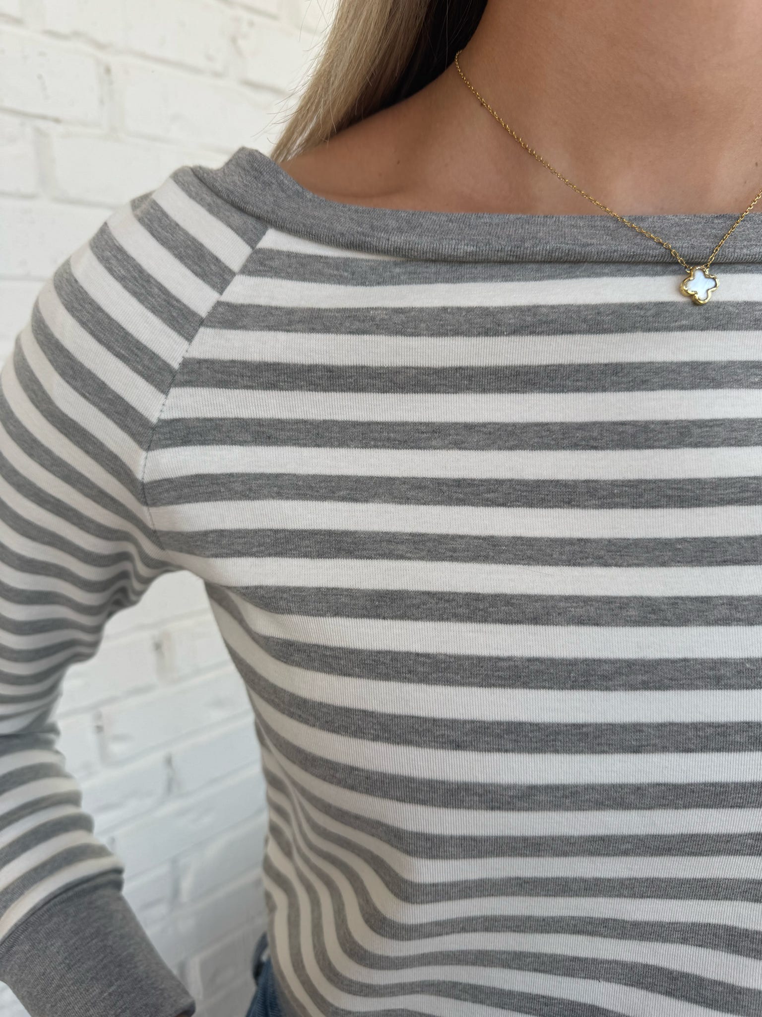 Off the shoulder striped fitted shirt