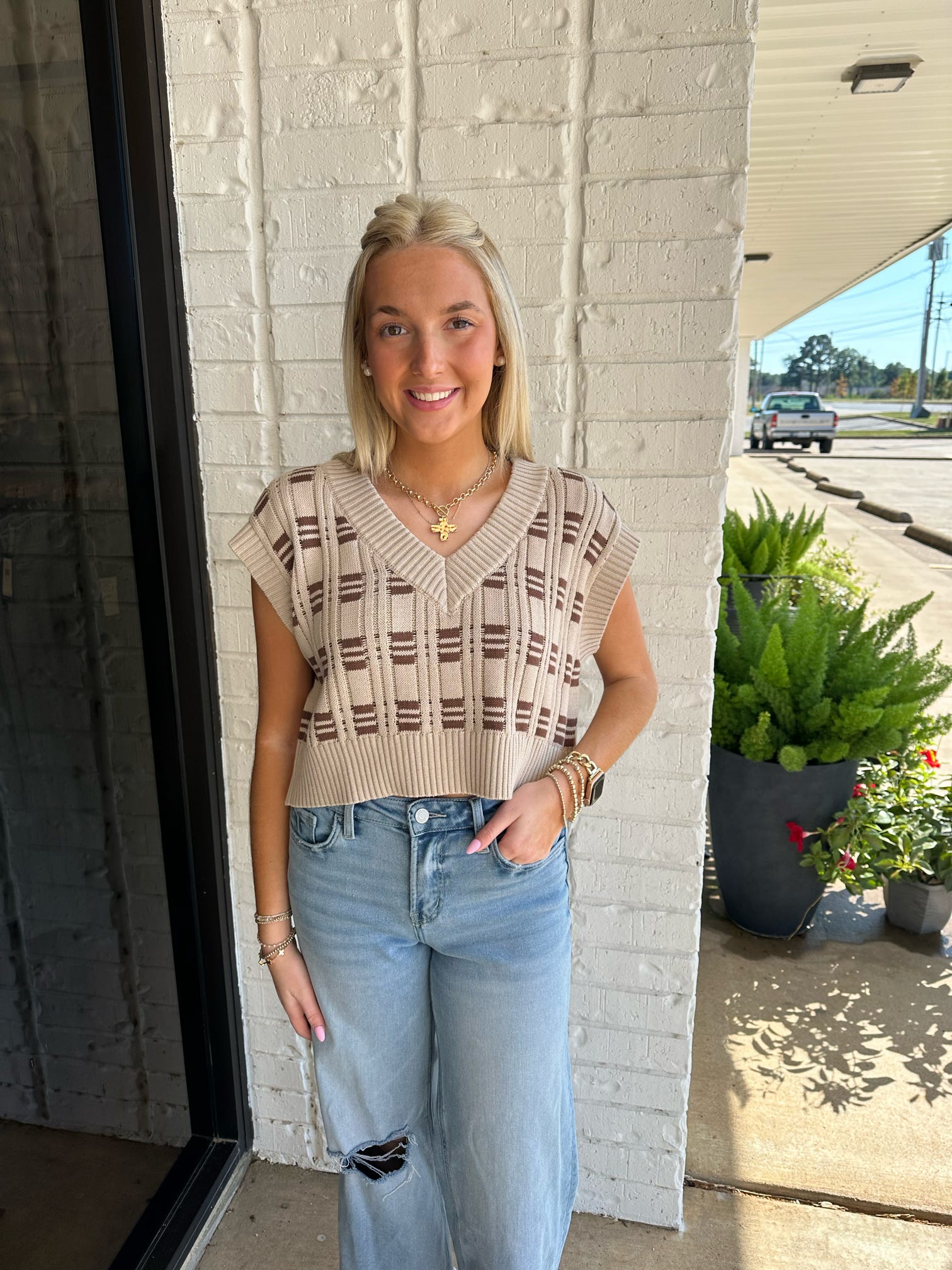 Give Thanks Cropped Sweater Vest