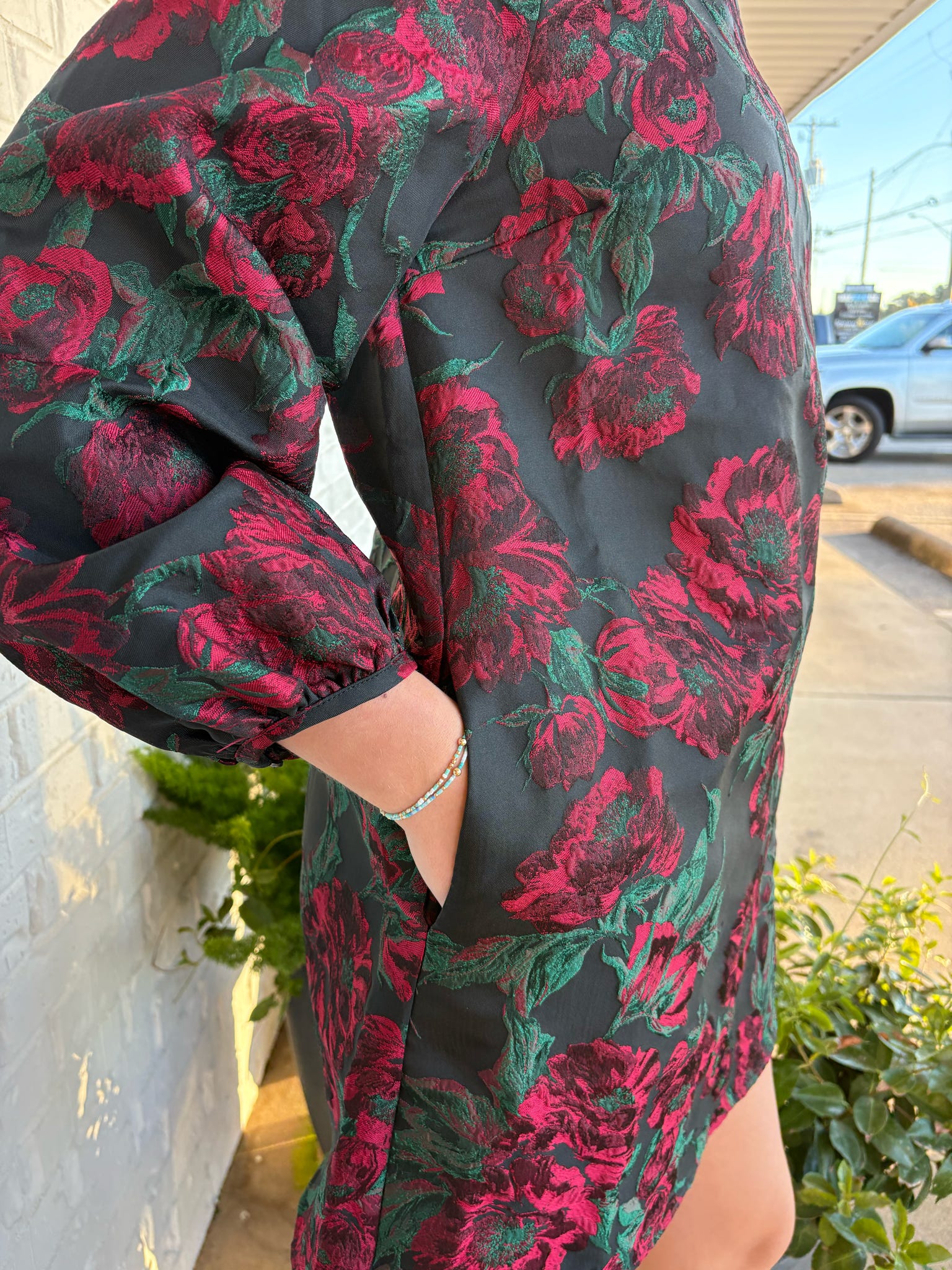 Holiday Jacquard Floral Dress