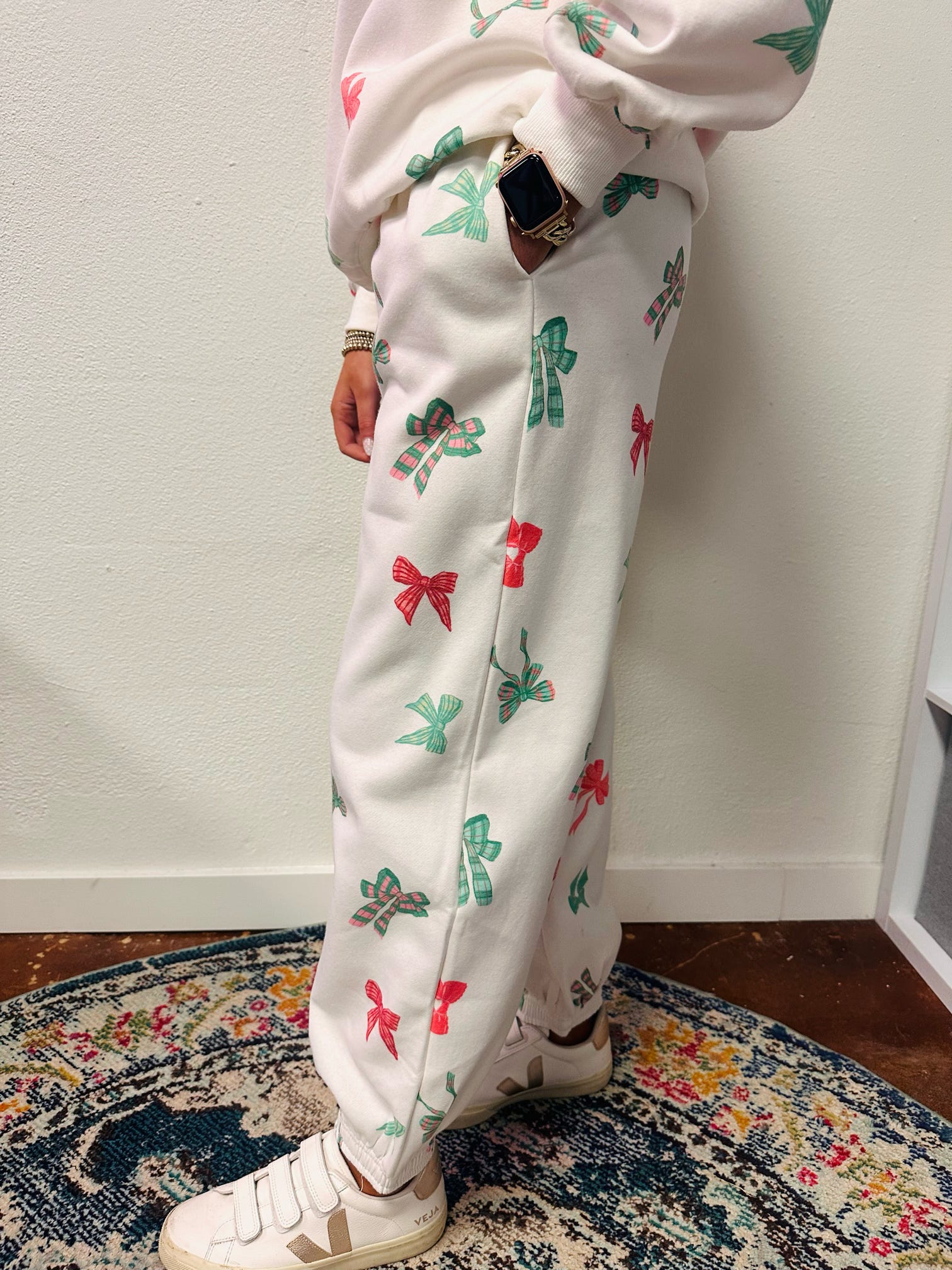 Prancer Bow Printed Fleece Jogging Set