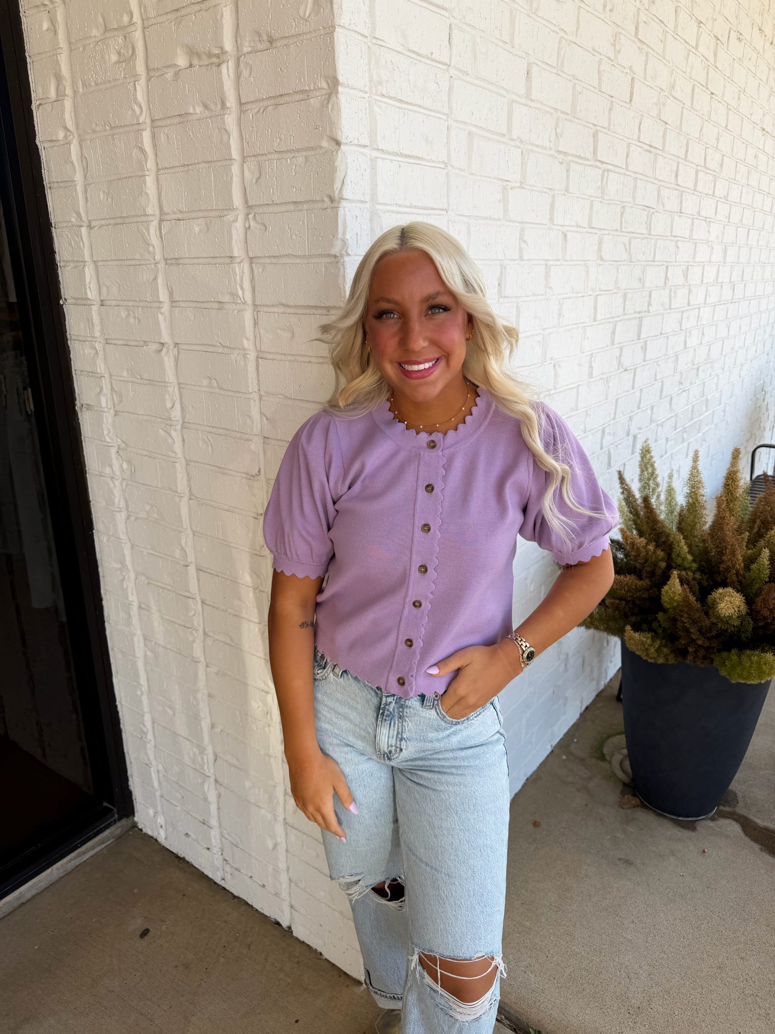 Entro Scalloped Button Up Blouse