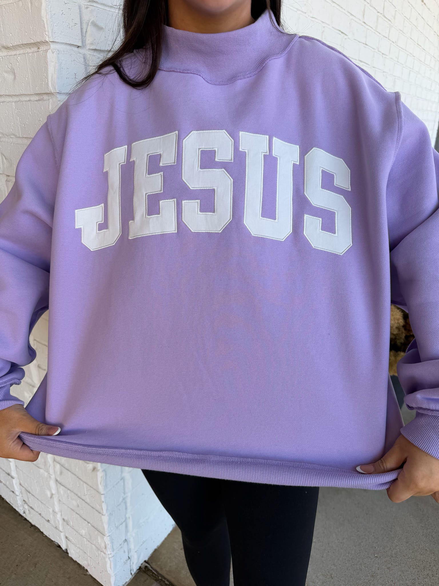 Embroidered Mock Neck Sweatshirt