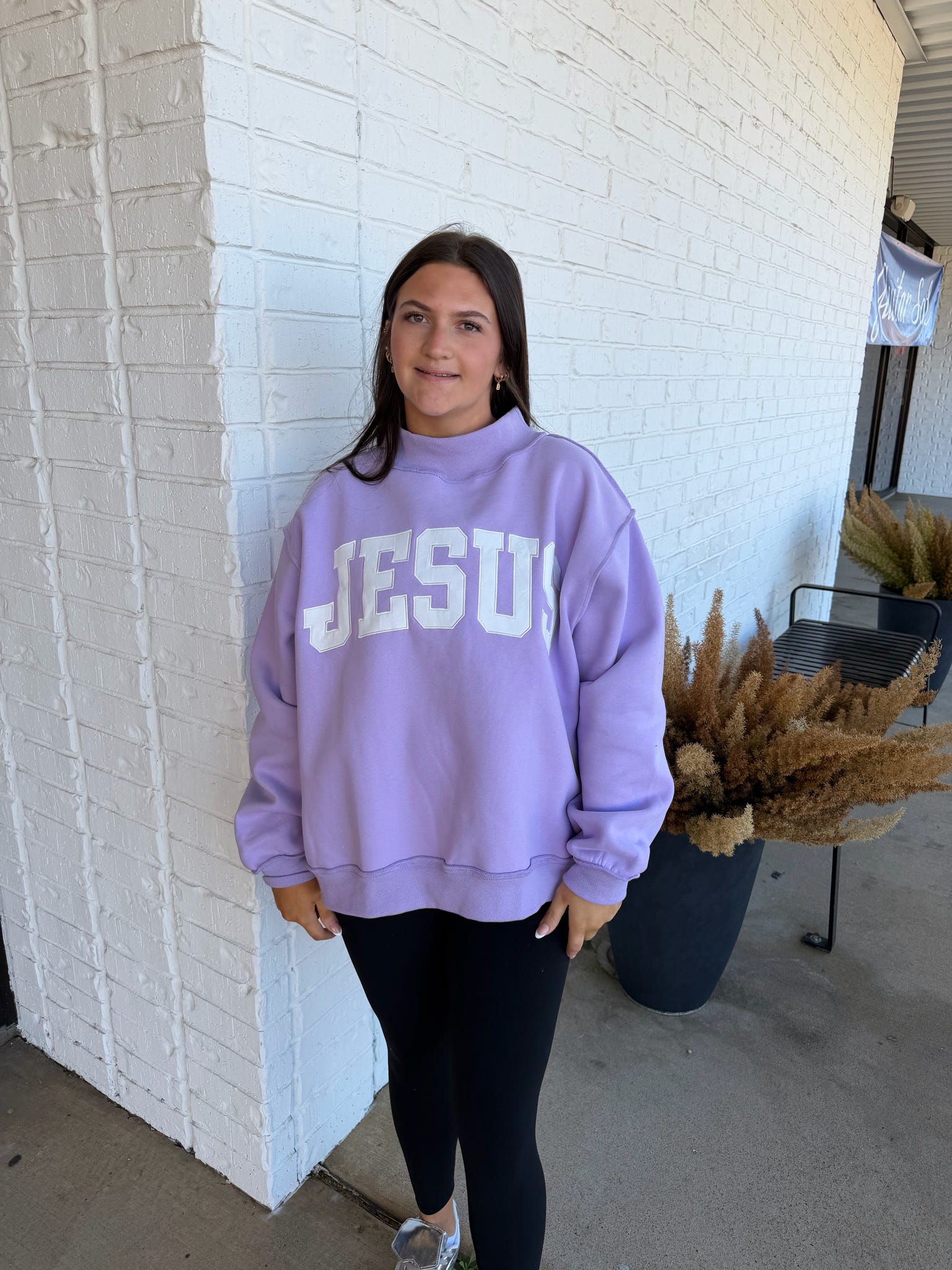 Embroidered Mock Neck Sweatshirt