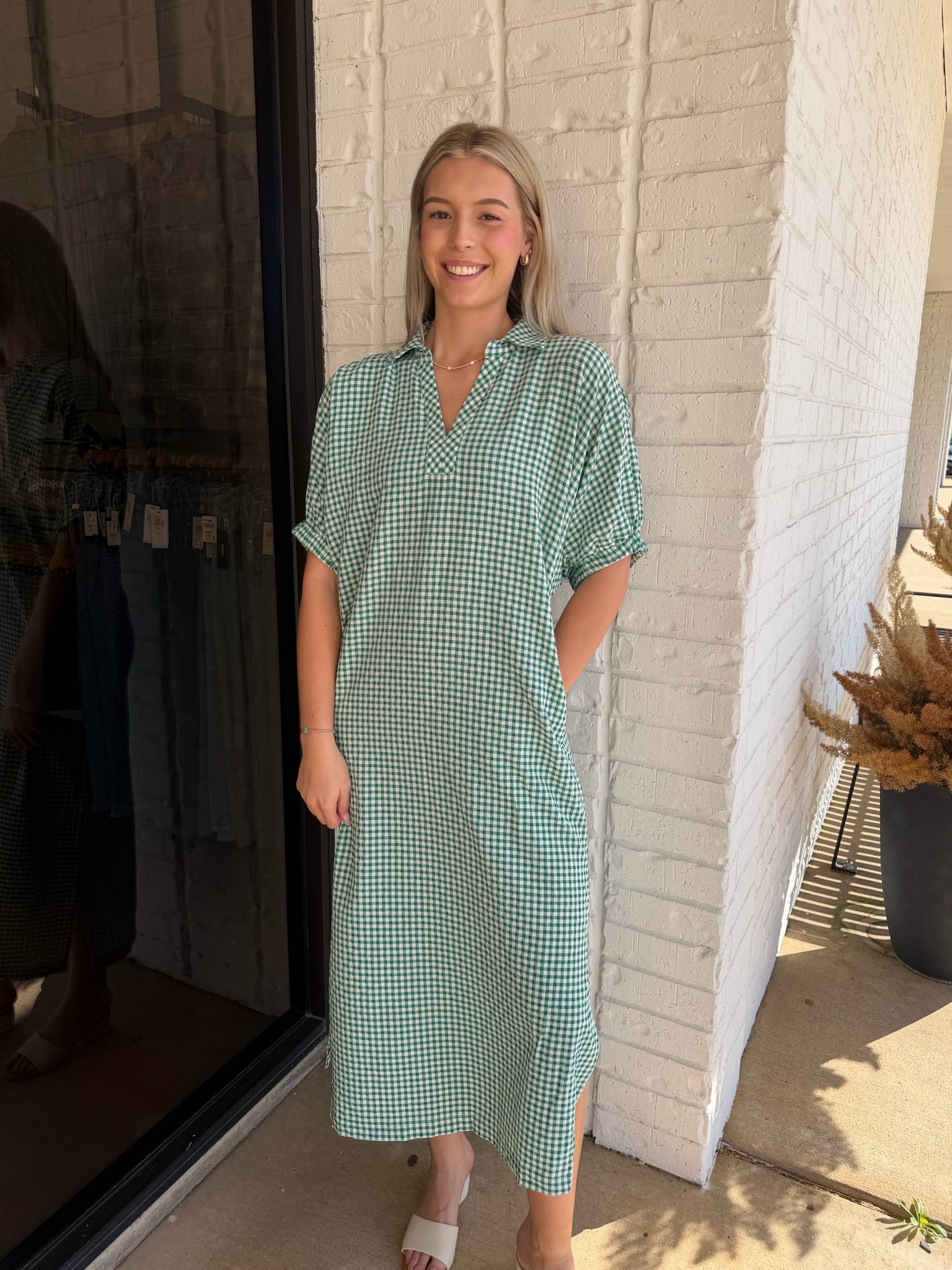 ENTRO Gingham Maxi Dress