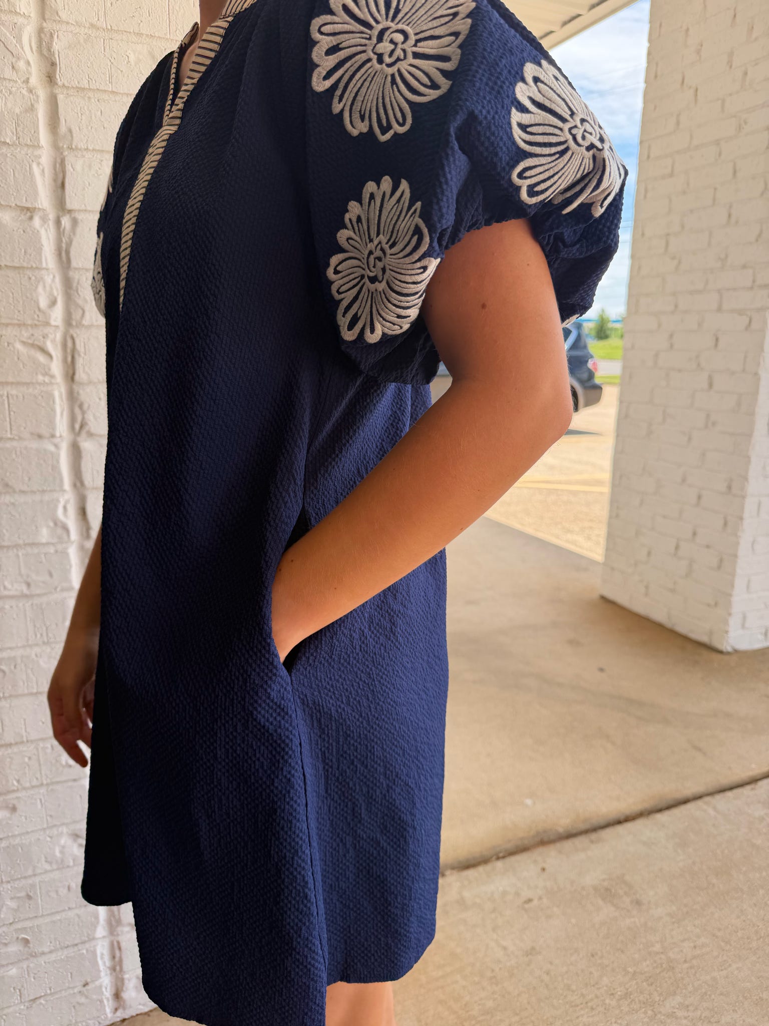 Textured Short Puff Sleeve Mini Dress