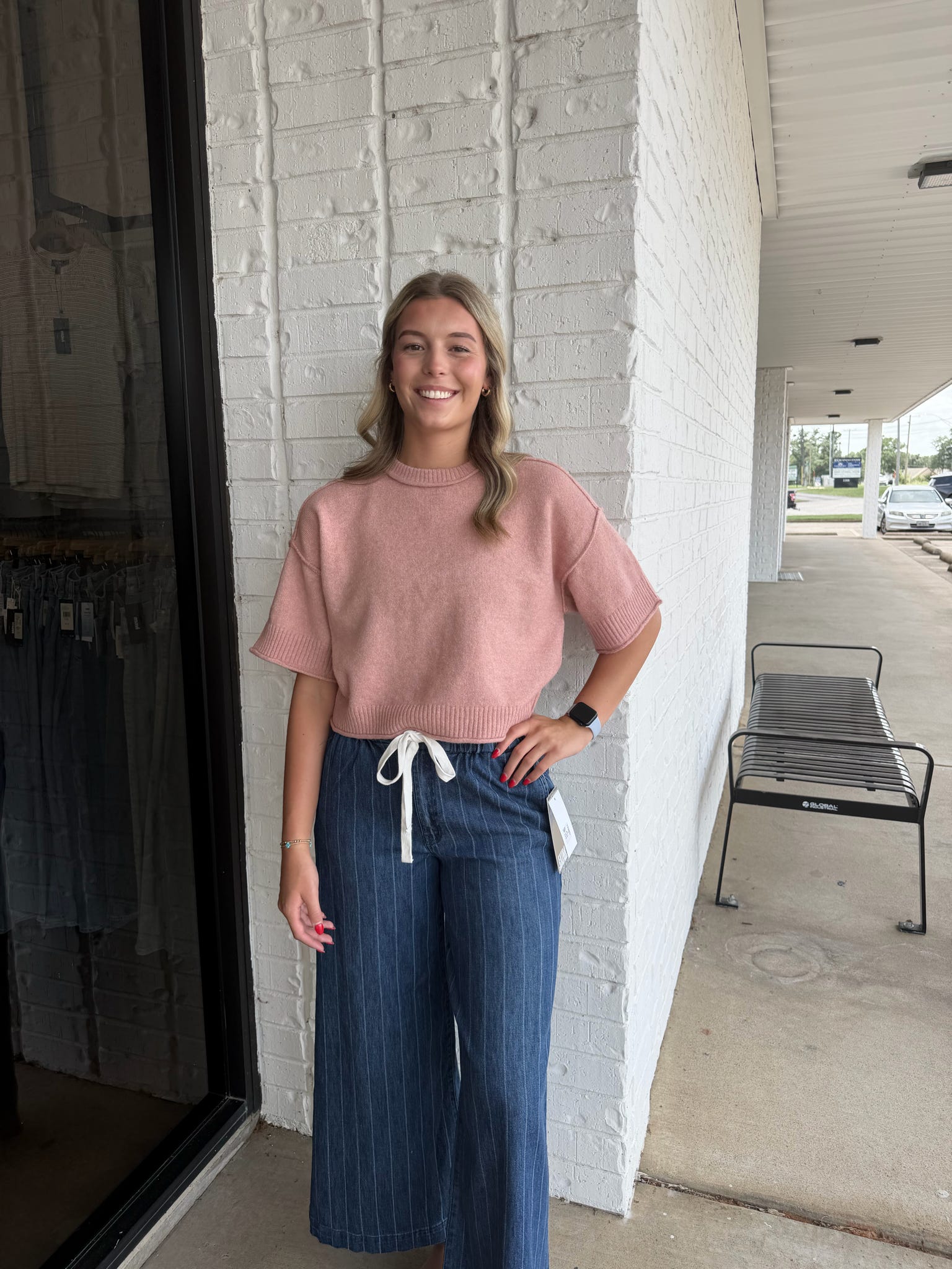 Slouchy Wide Strip Draw String Jeans