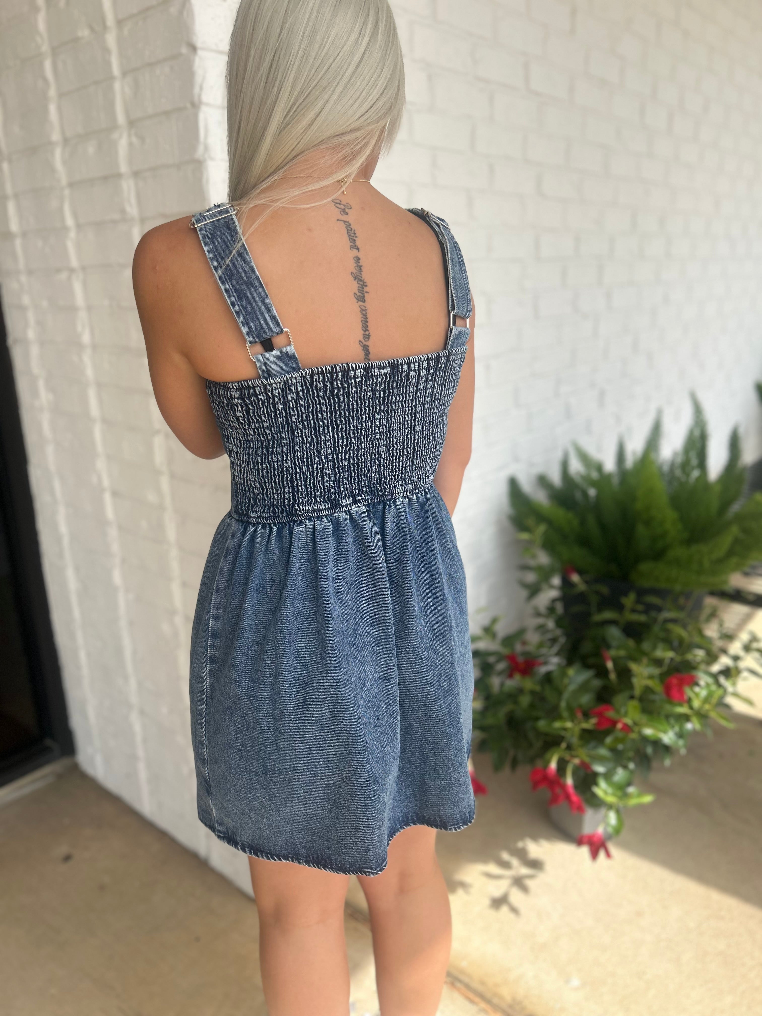 Rowen Sleeveless A Line Mini Denim Dress