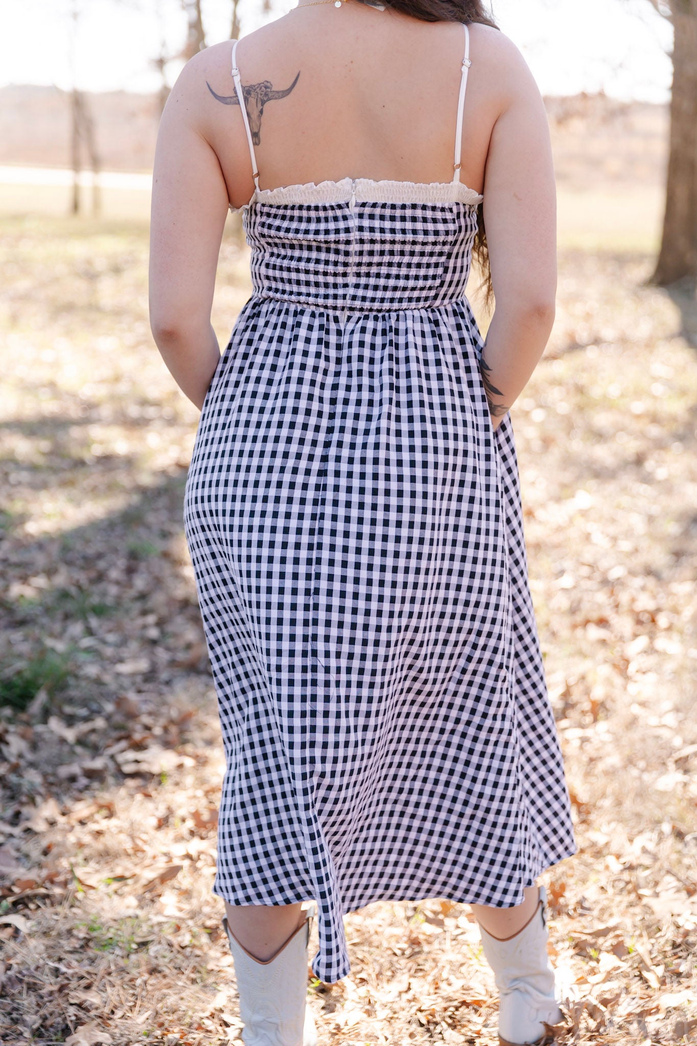 Coastal Chic Gingham Babydoll Maxi Dress
