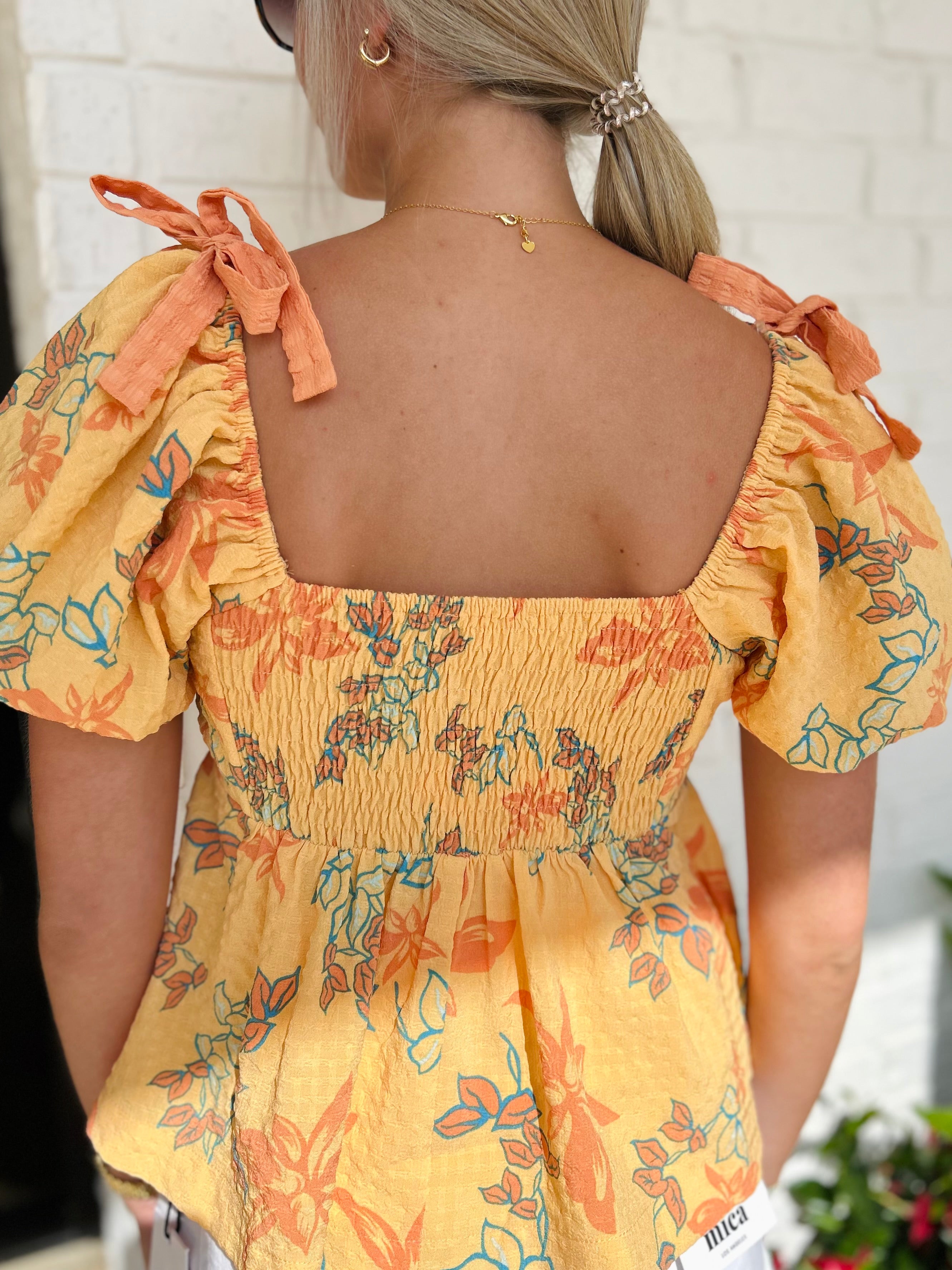 Papaya Floral Print Sweetheart SS Top