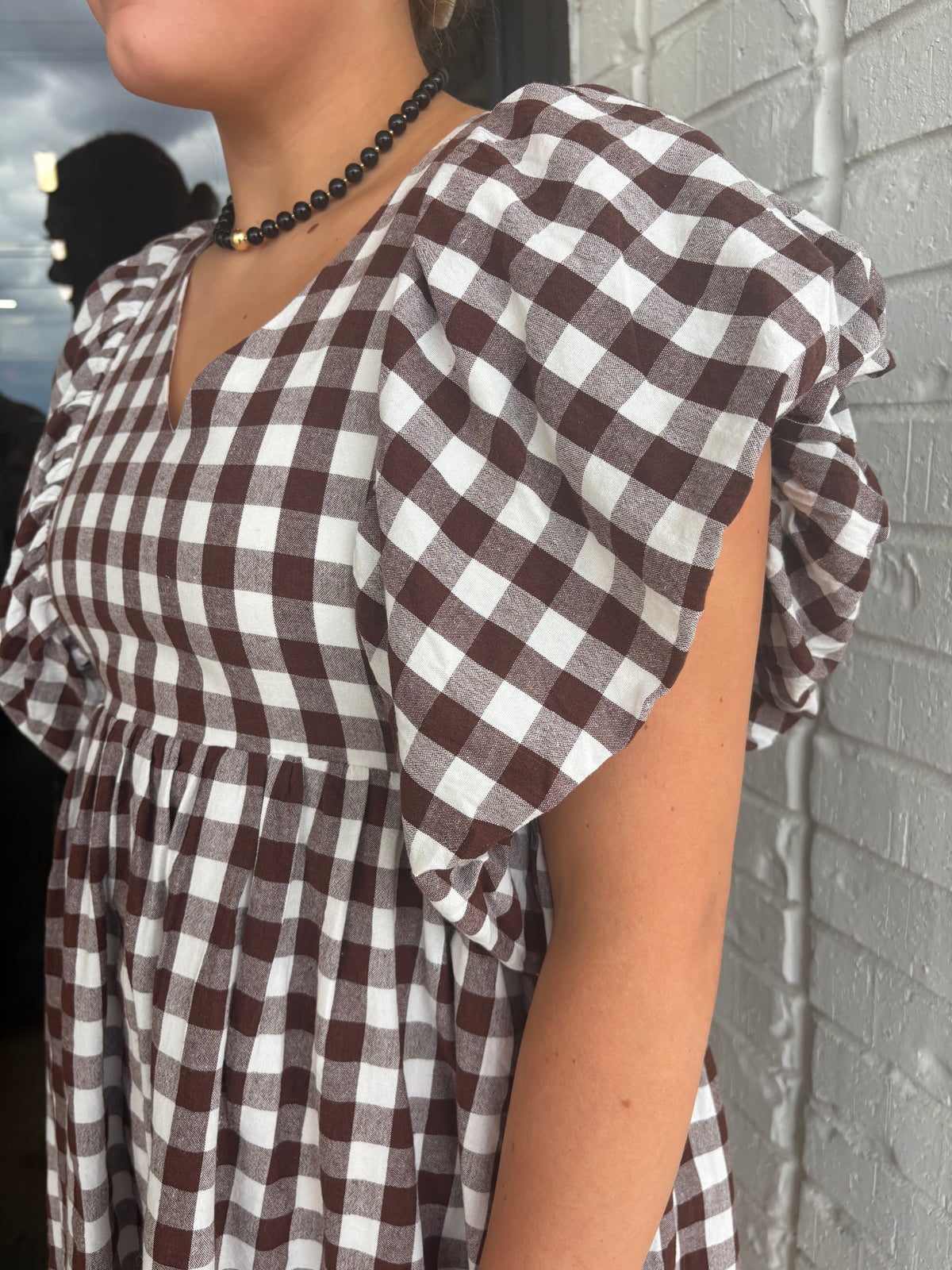 Gingham Bubble Sleeve Dress
