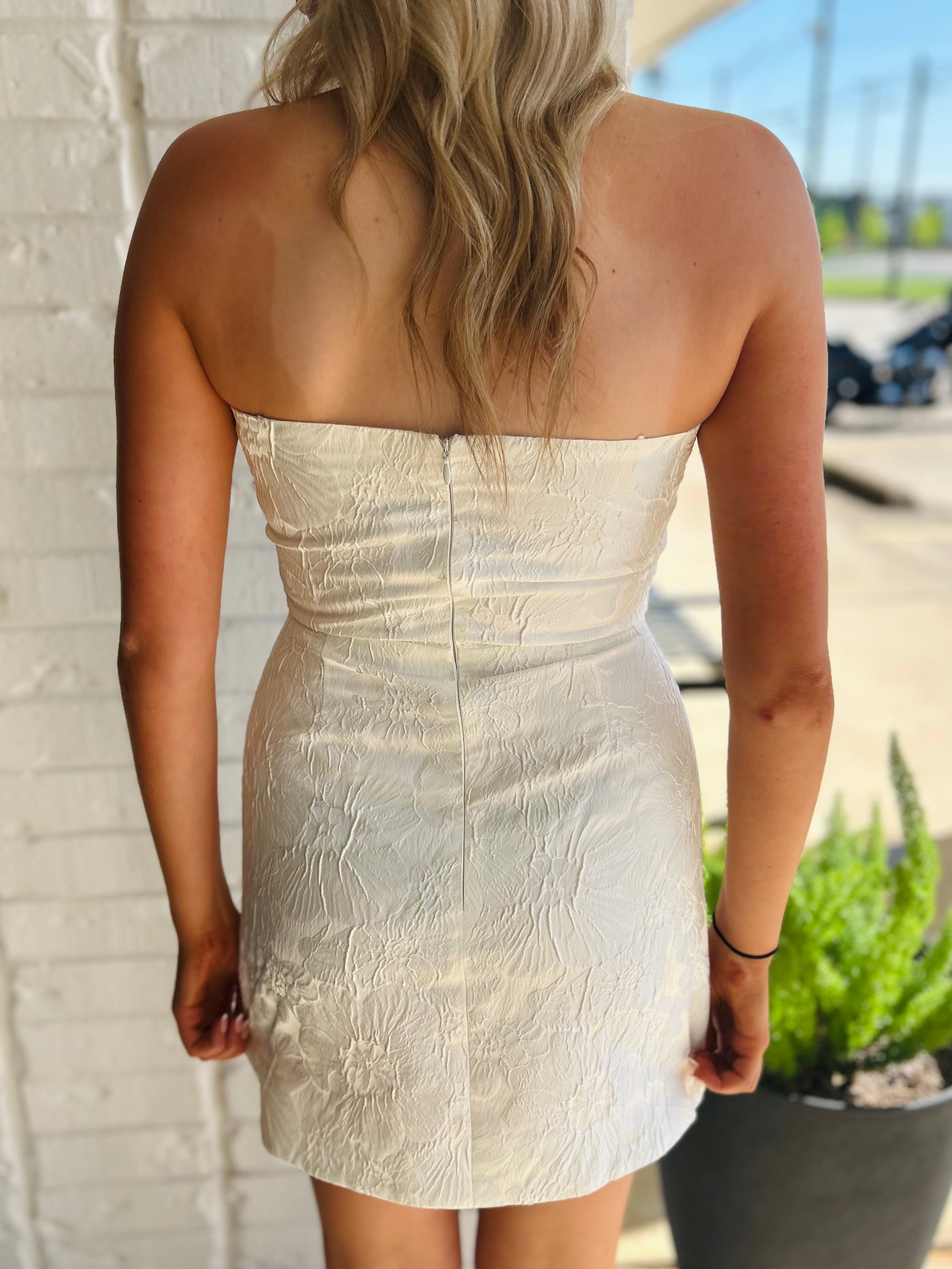 Lily Floral Jacquard Strapless Mini Dress