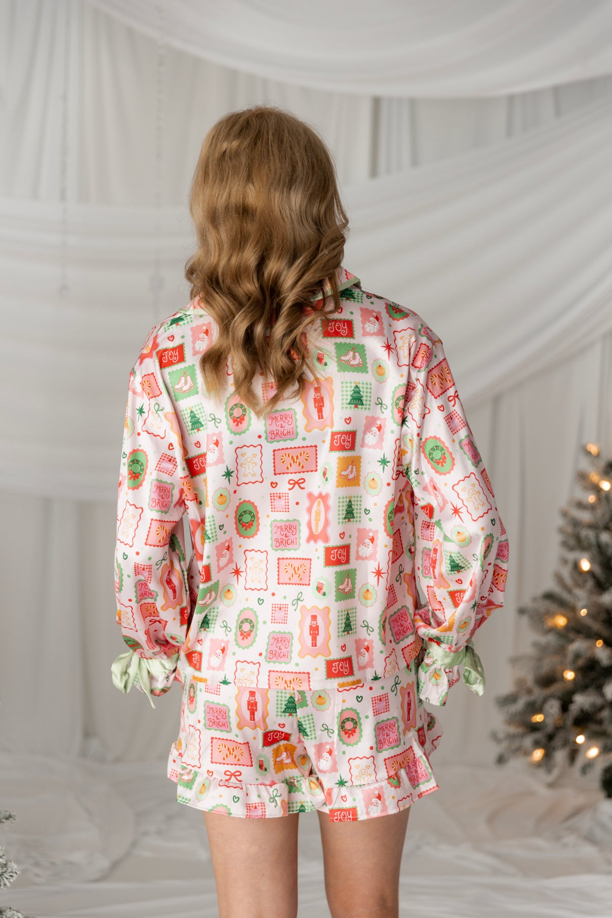 Holiday Stripe Gingham and Bow Satin PJ Short Set