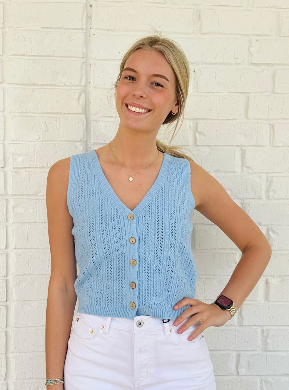 Brunch Time Button Light Sweater Vest