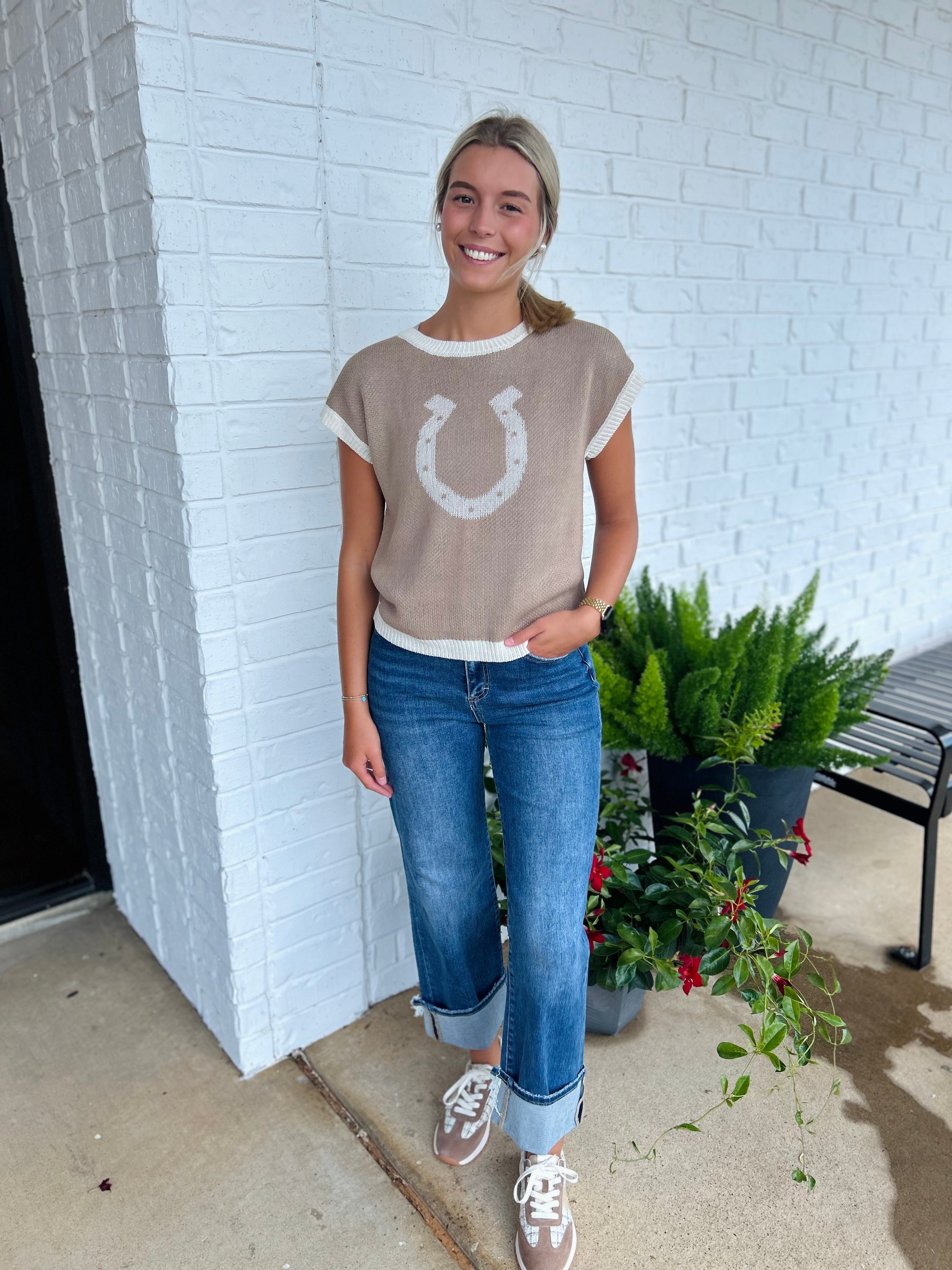 Dixie Horseshoe Cap Sleeve Knit Light Sweater