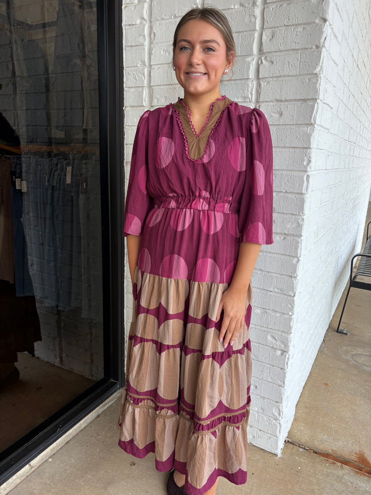 Mix Polka Dot Boho Midi Dress