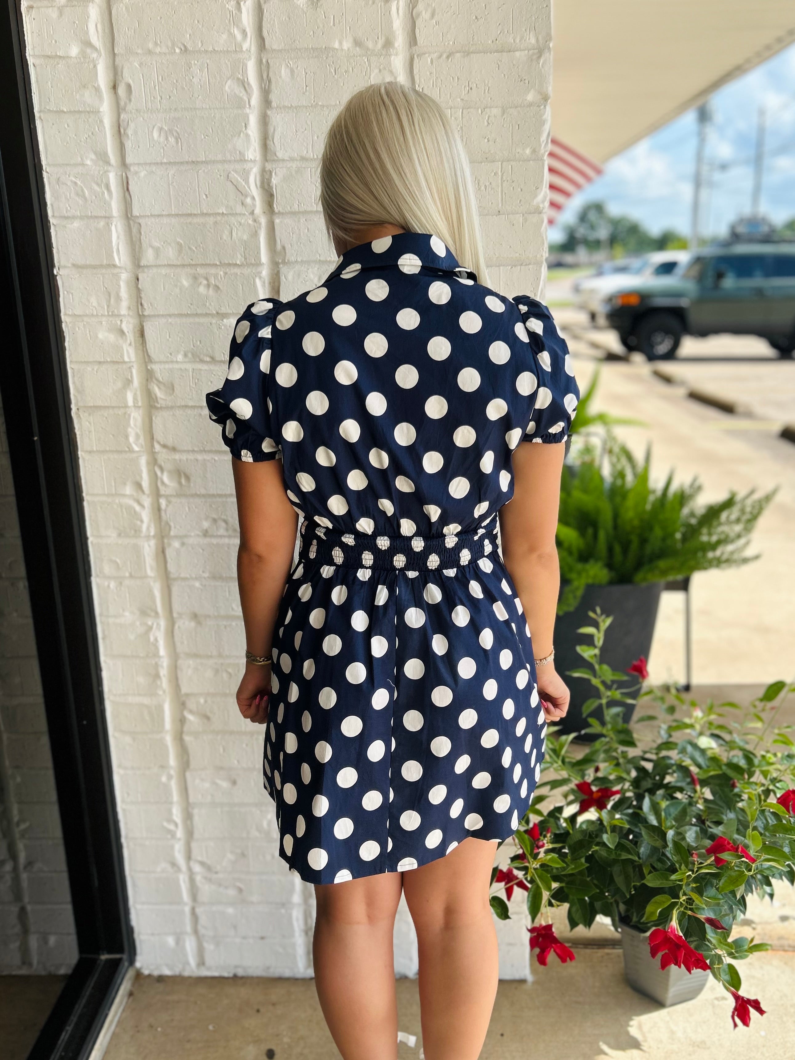 Julia Smocked Waist SS Polka Dot Mini Dress