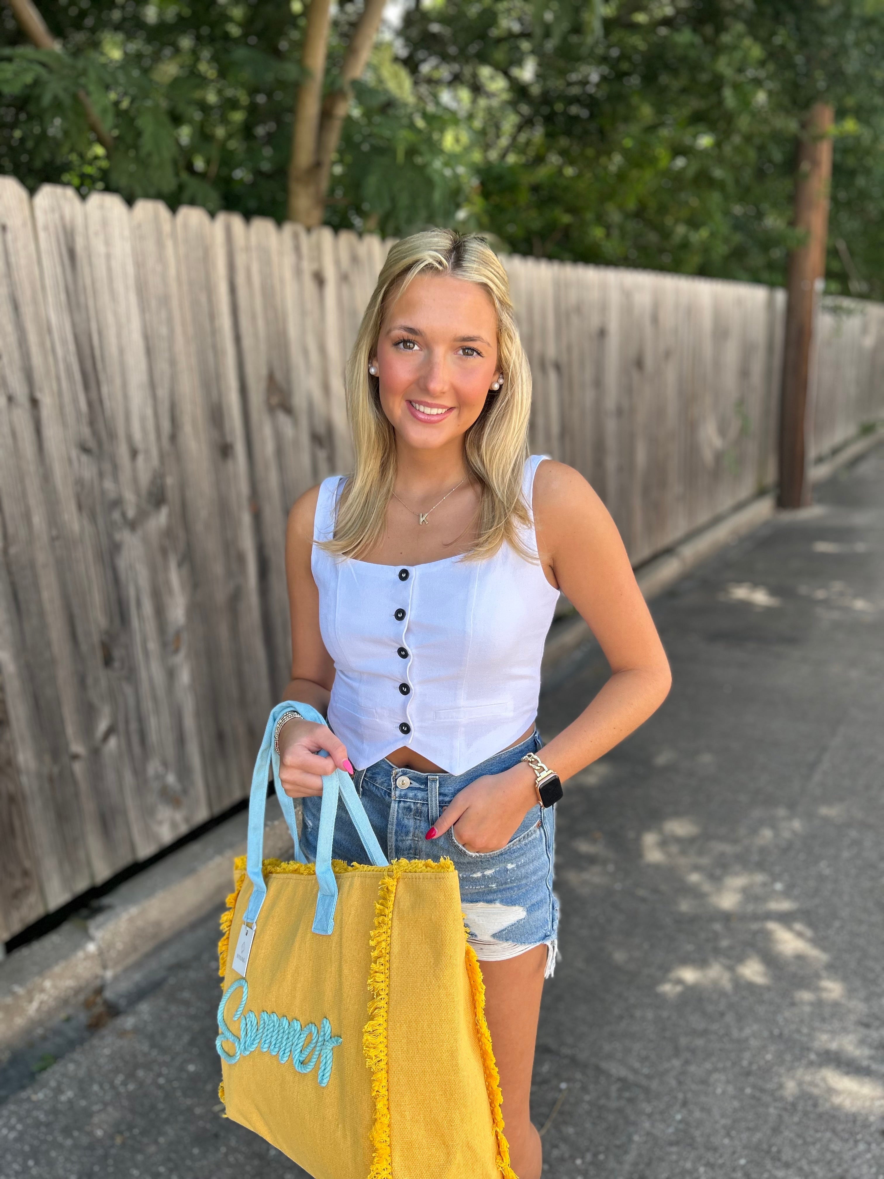 Sleeveless Button Up Linen Vest