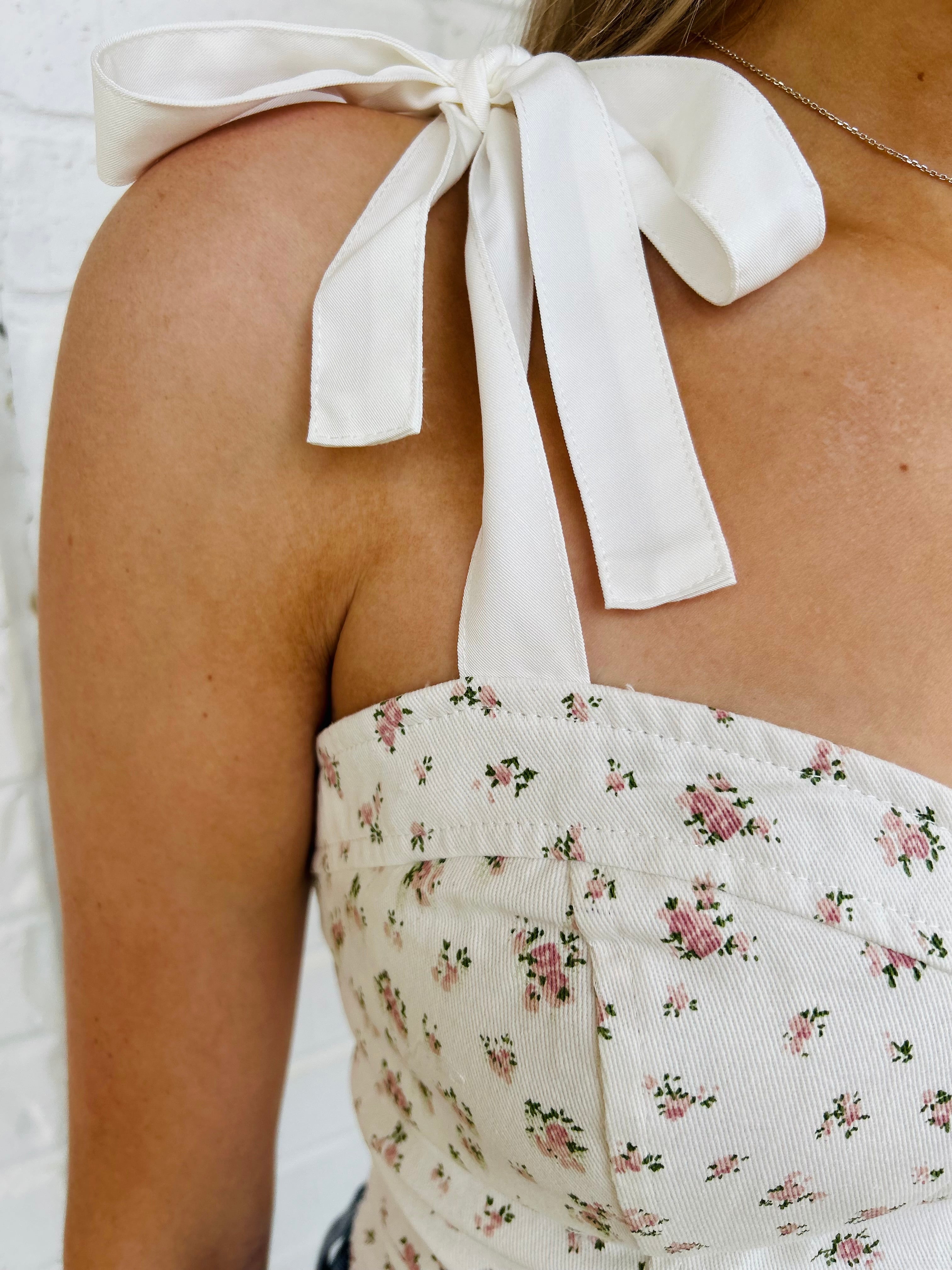 Amelia Ditsy Floral Corset Tie Strap Top