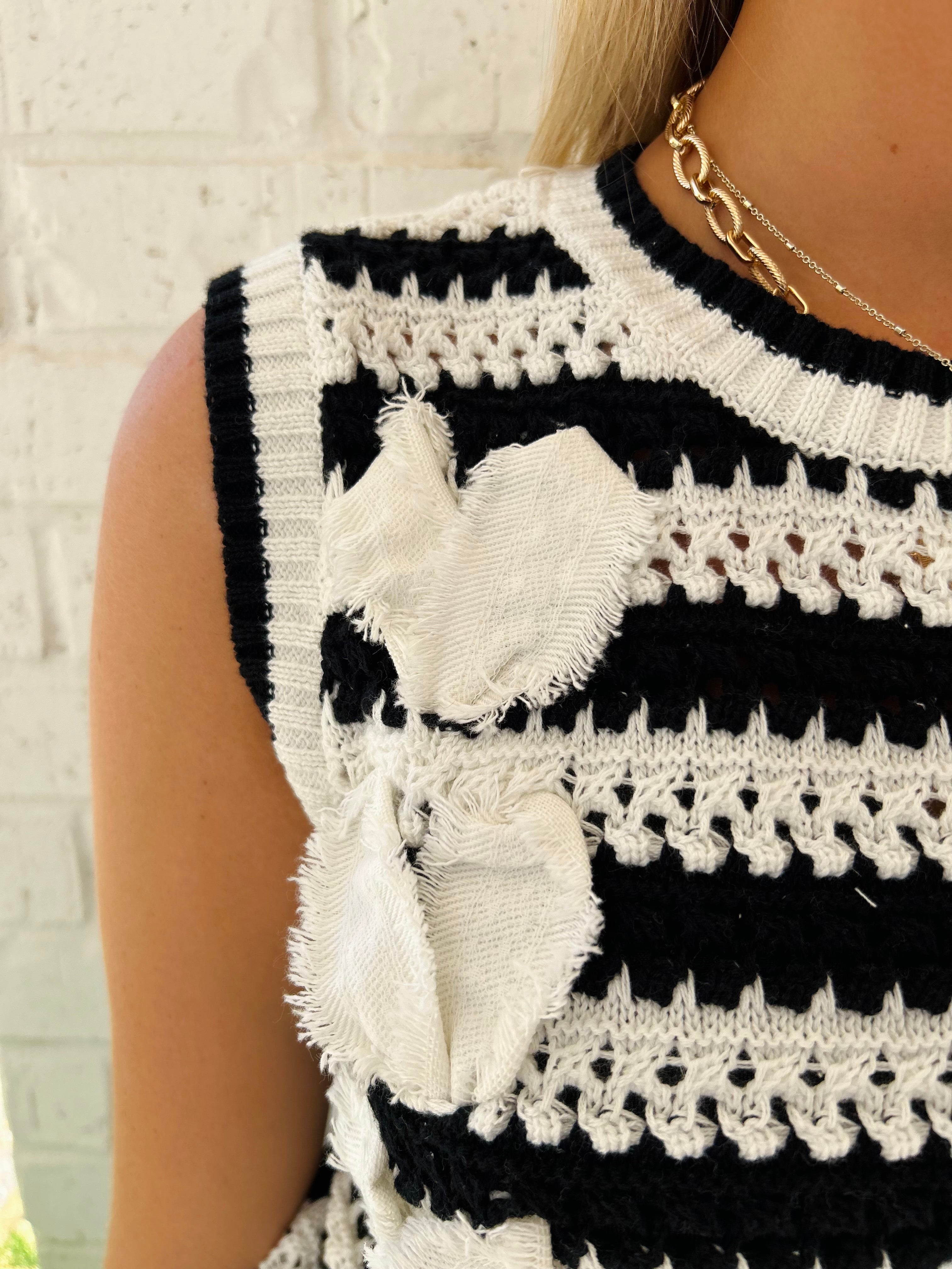 Veronica Loose Knit Sweater Vest With Thru Bow Tie