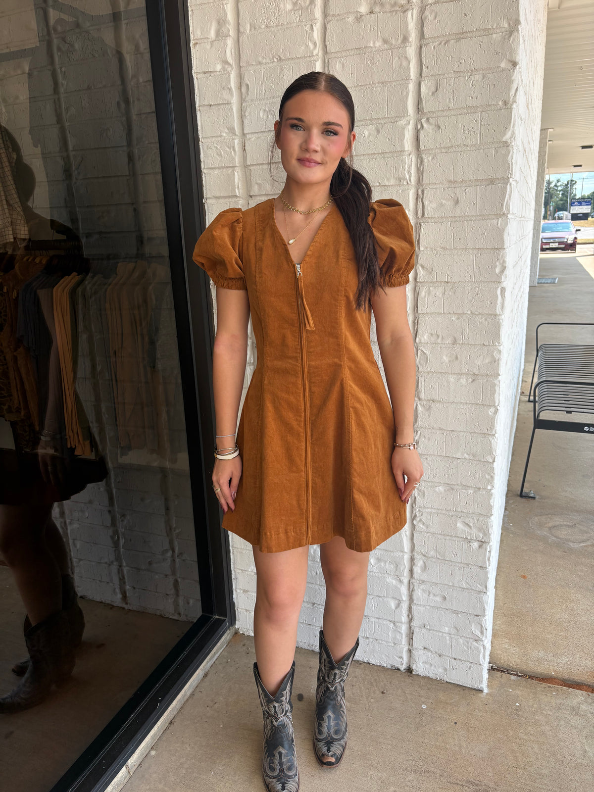 Entro Zip Up Puff Sleeve Dress