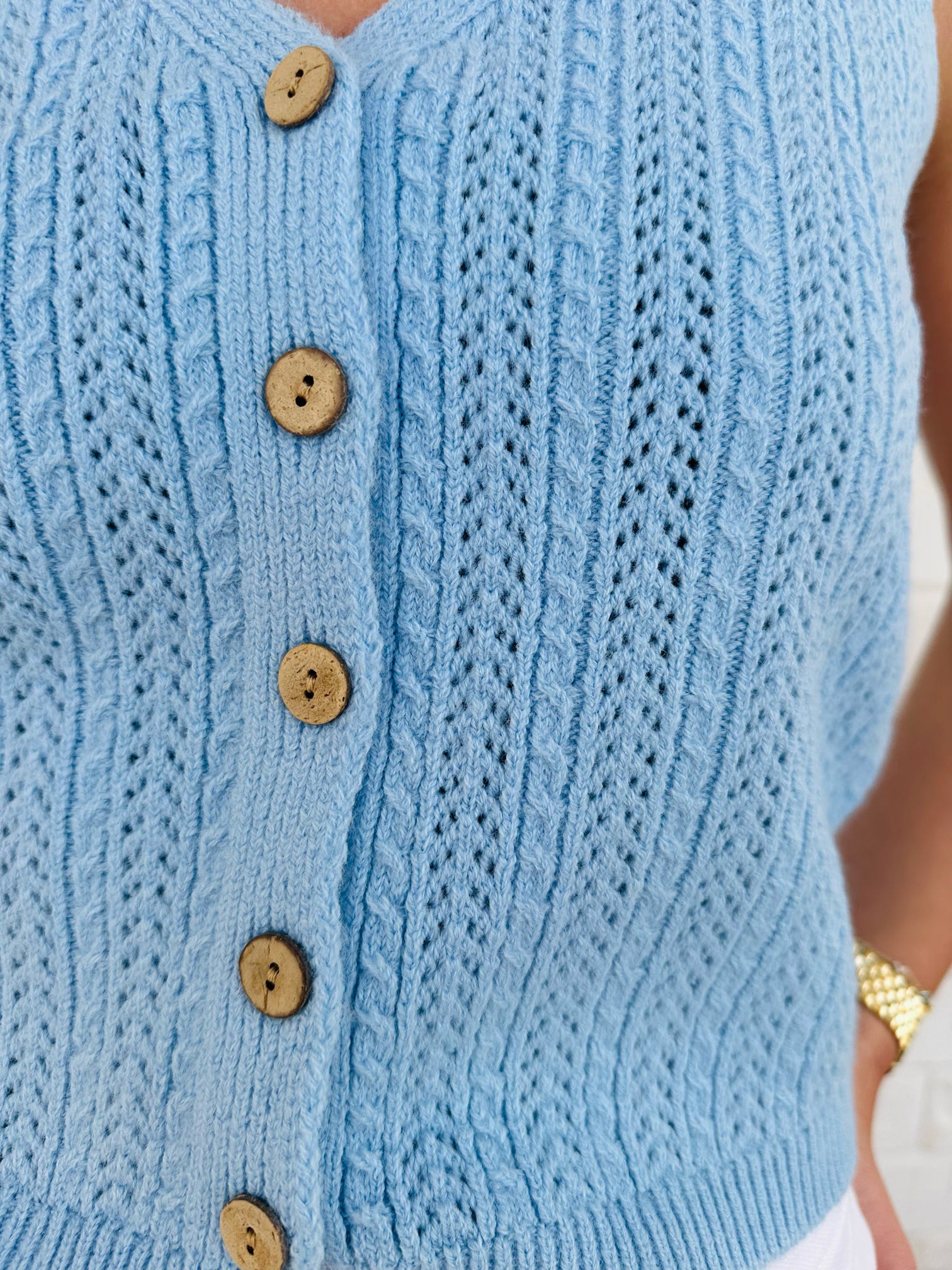 Brunch Time Button Light Sweater Vest