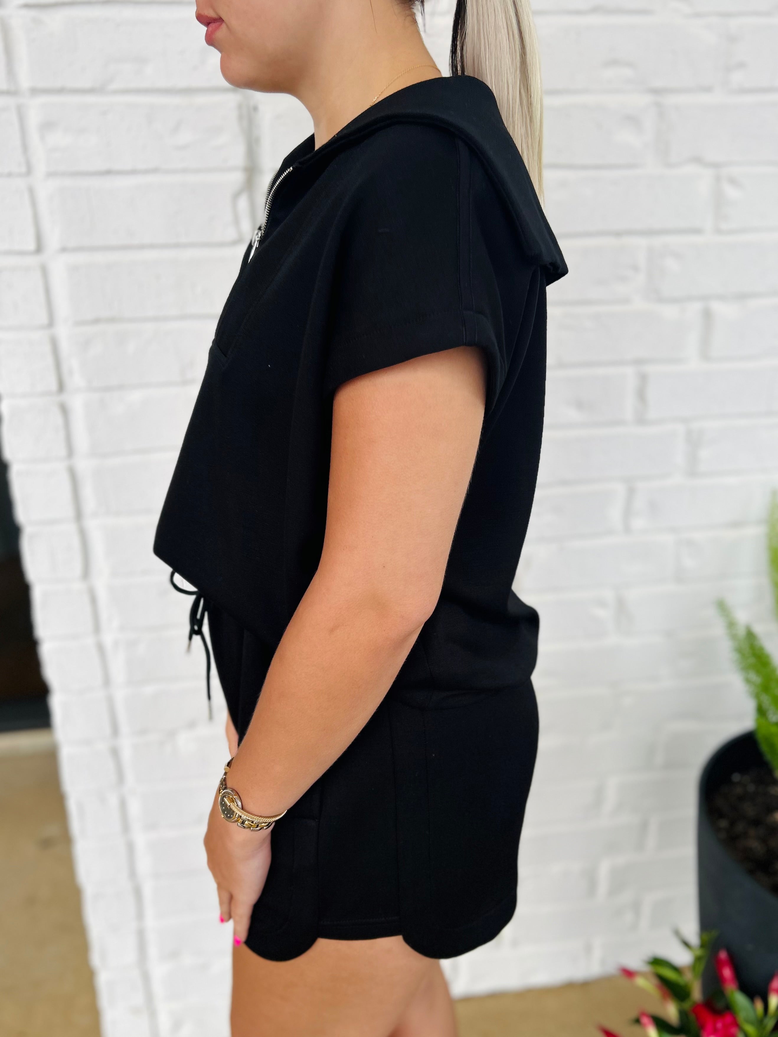 Half Zip Scuba Cap Sleeve Top and Shorts Set