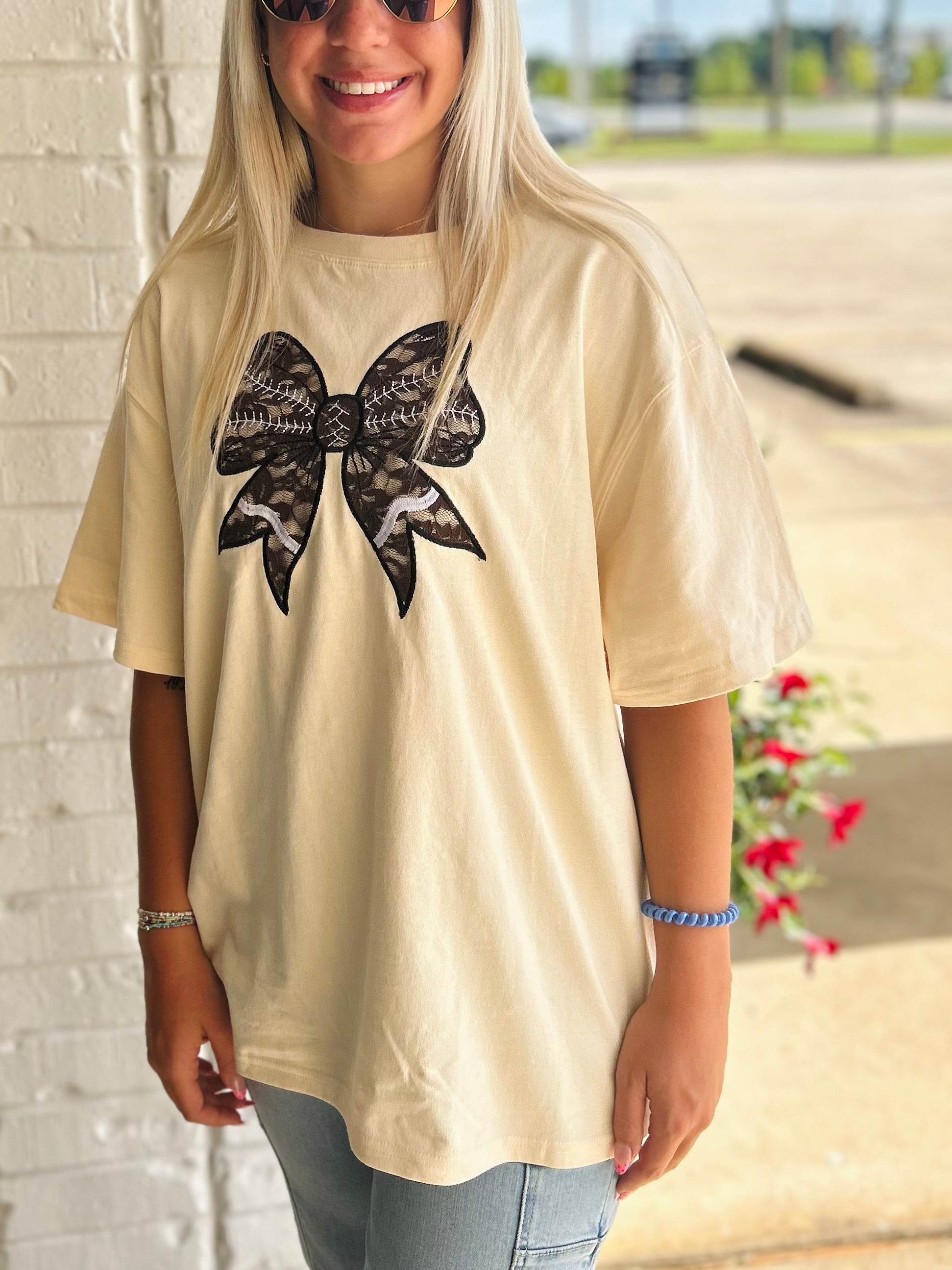 Football Lace Bow Oversized Tee