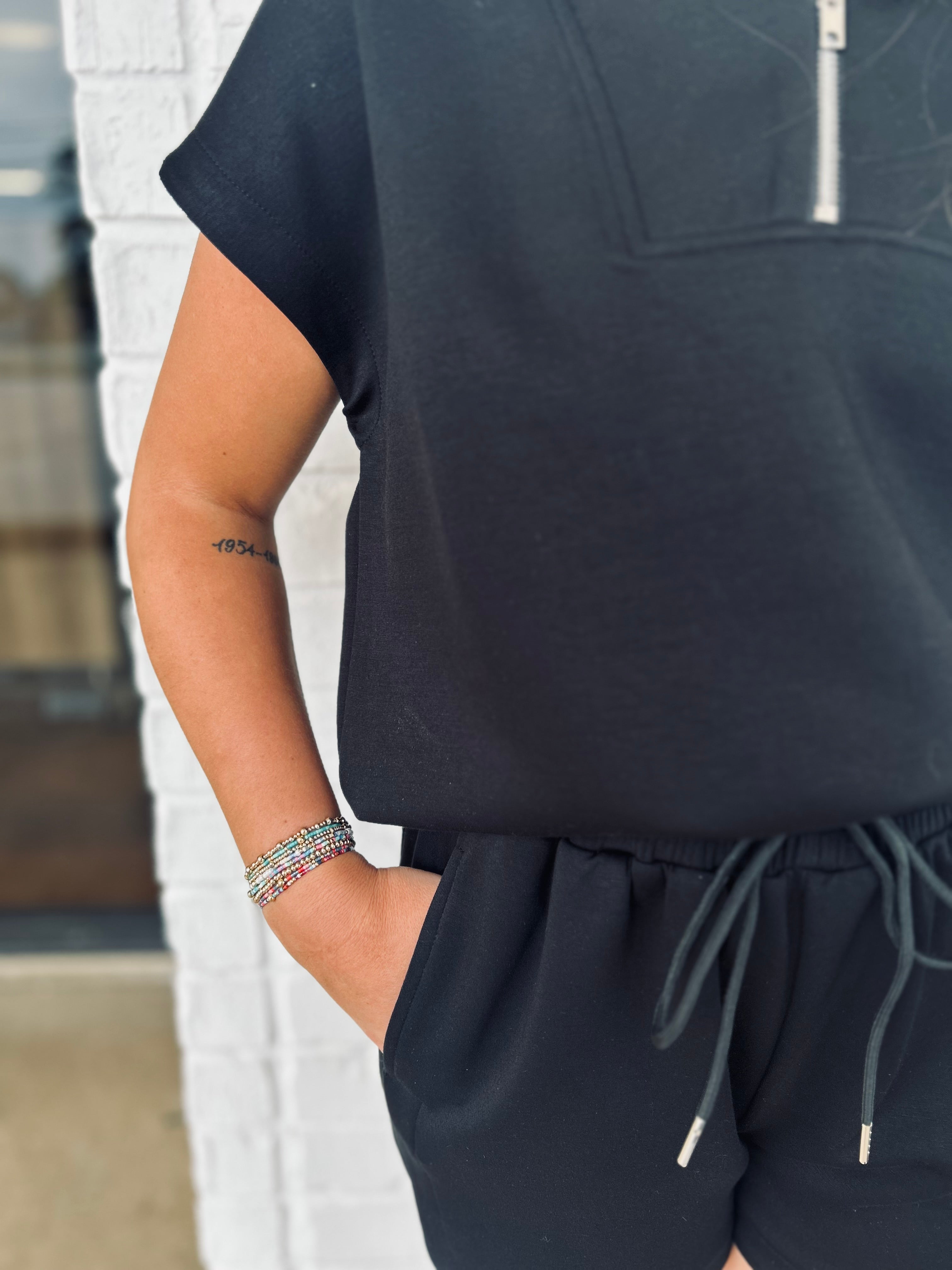 Half Zip Scuba Cap Sleeve Top and Shorts Set