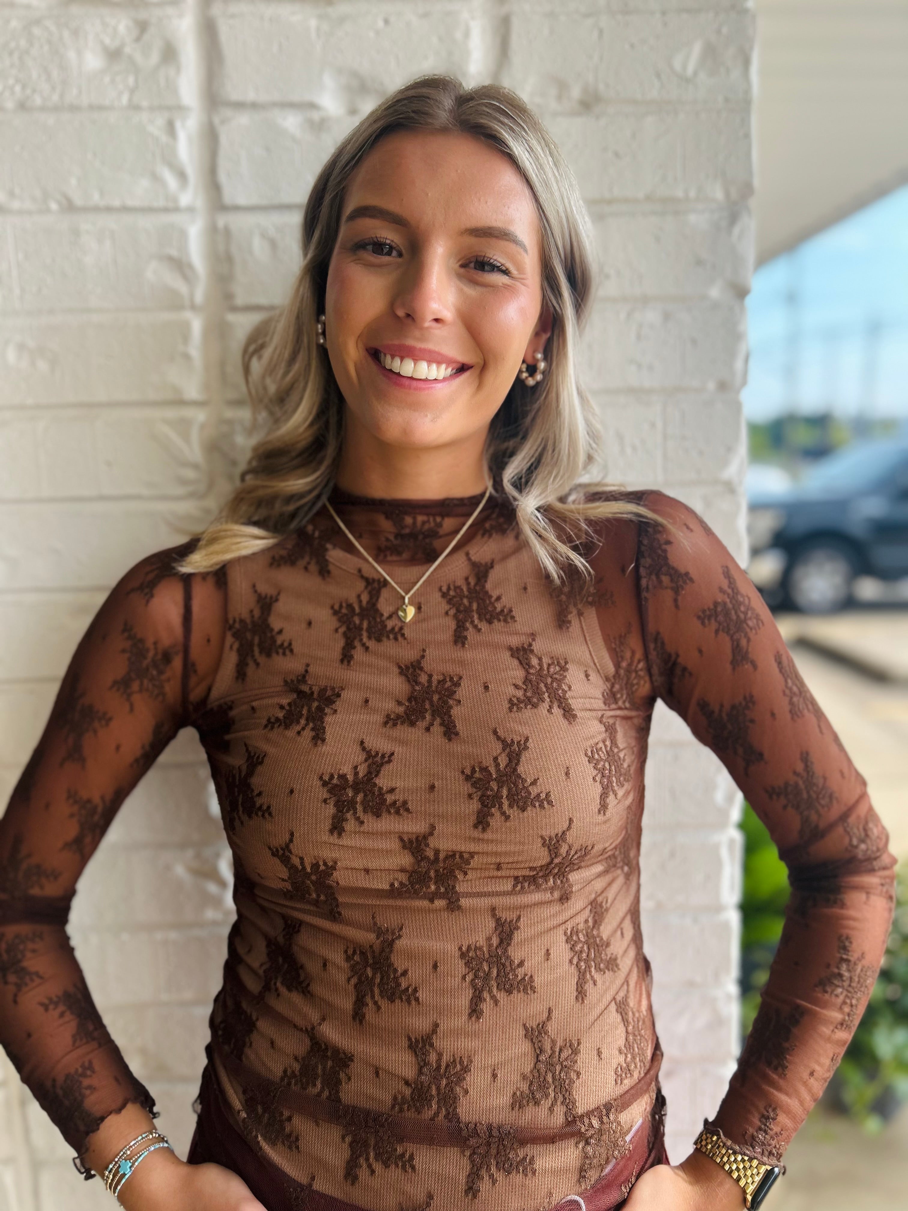 Sunday Sheer Lace Layering LS Top