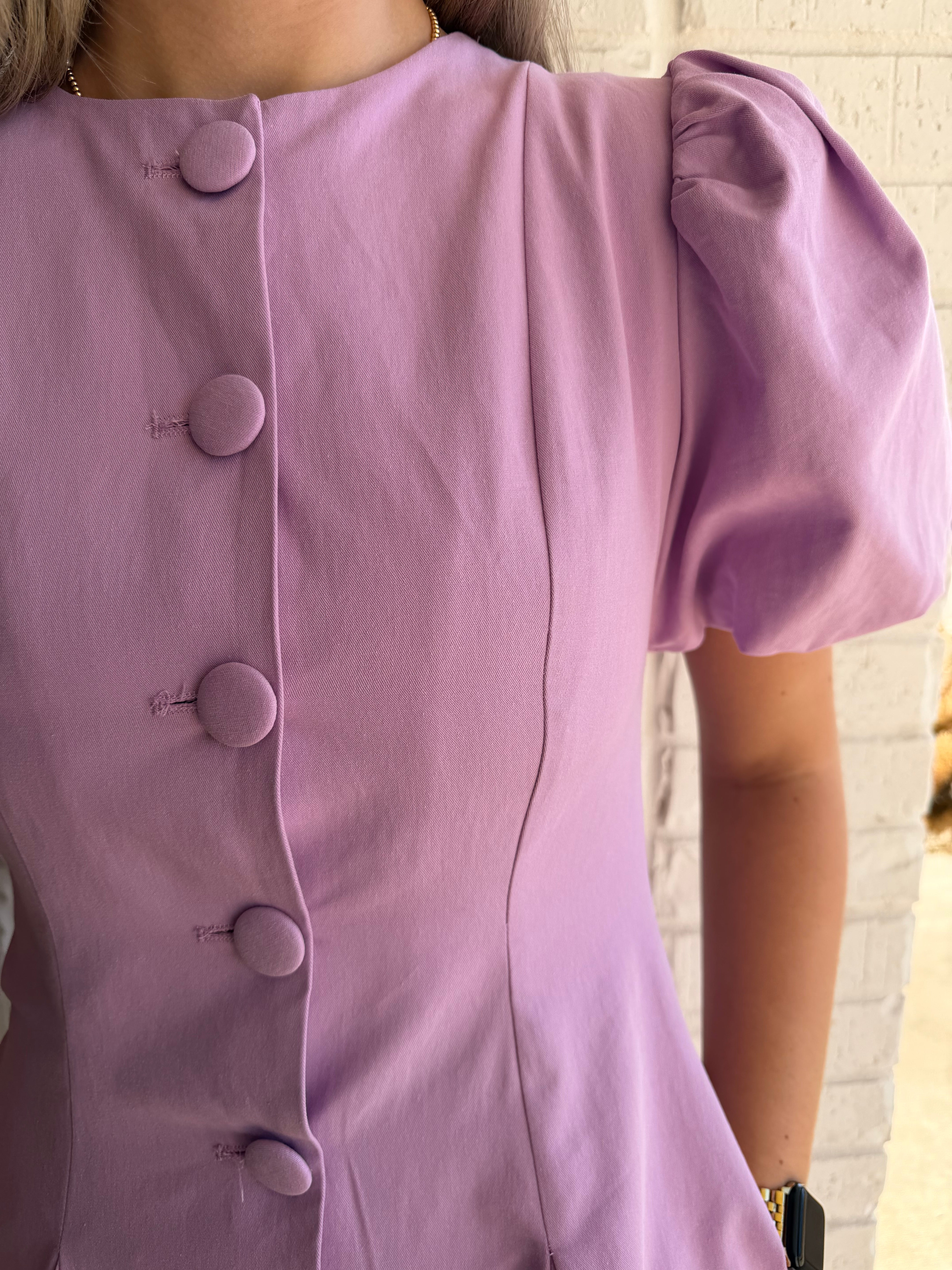 Voluminous Puff Sleeves Button Down Dress