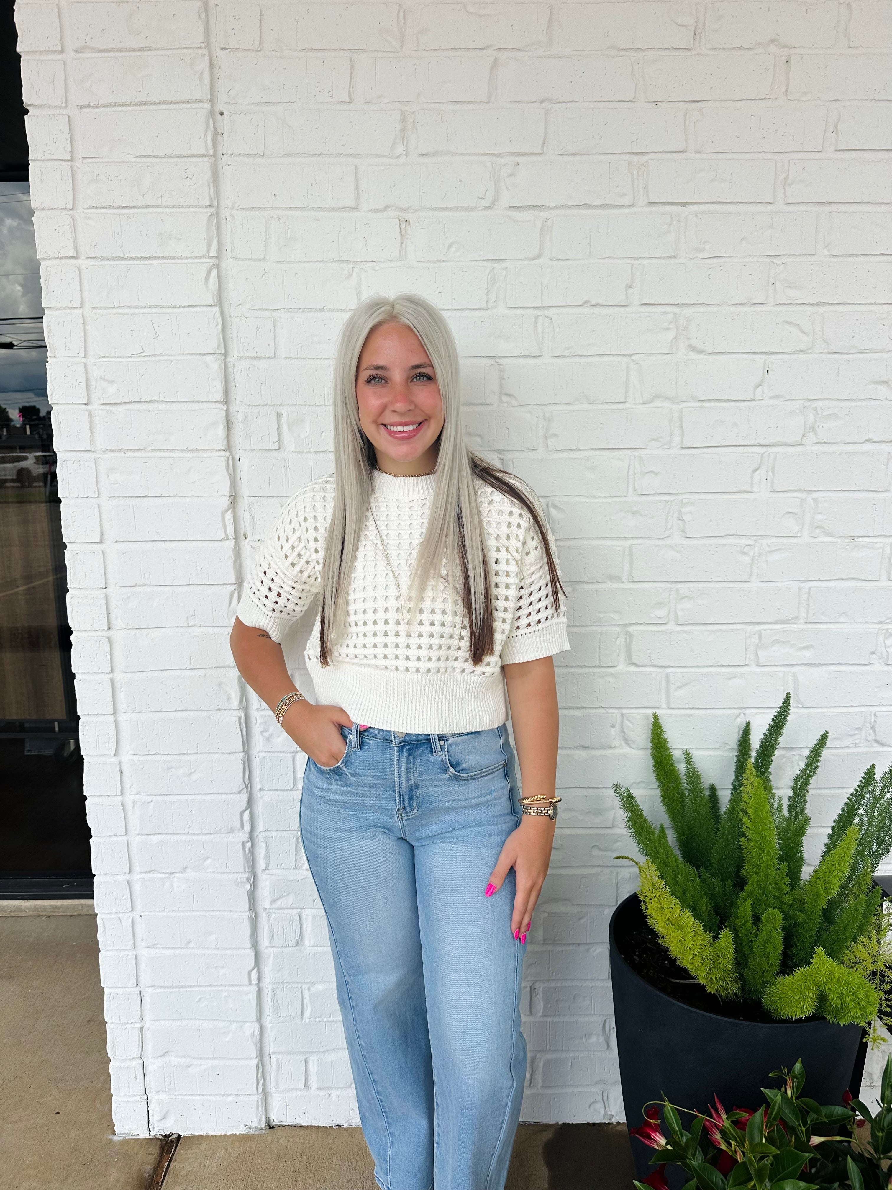 Diane Cropped Crochet SS Top