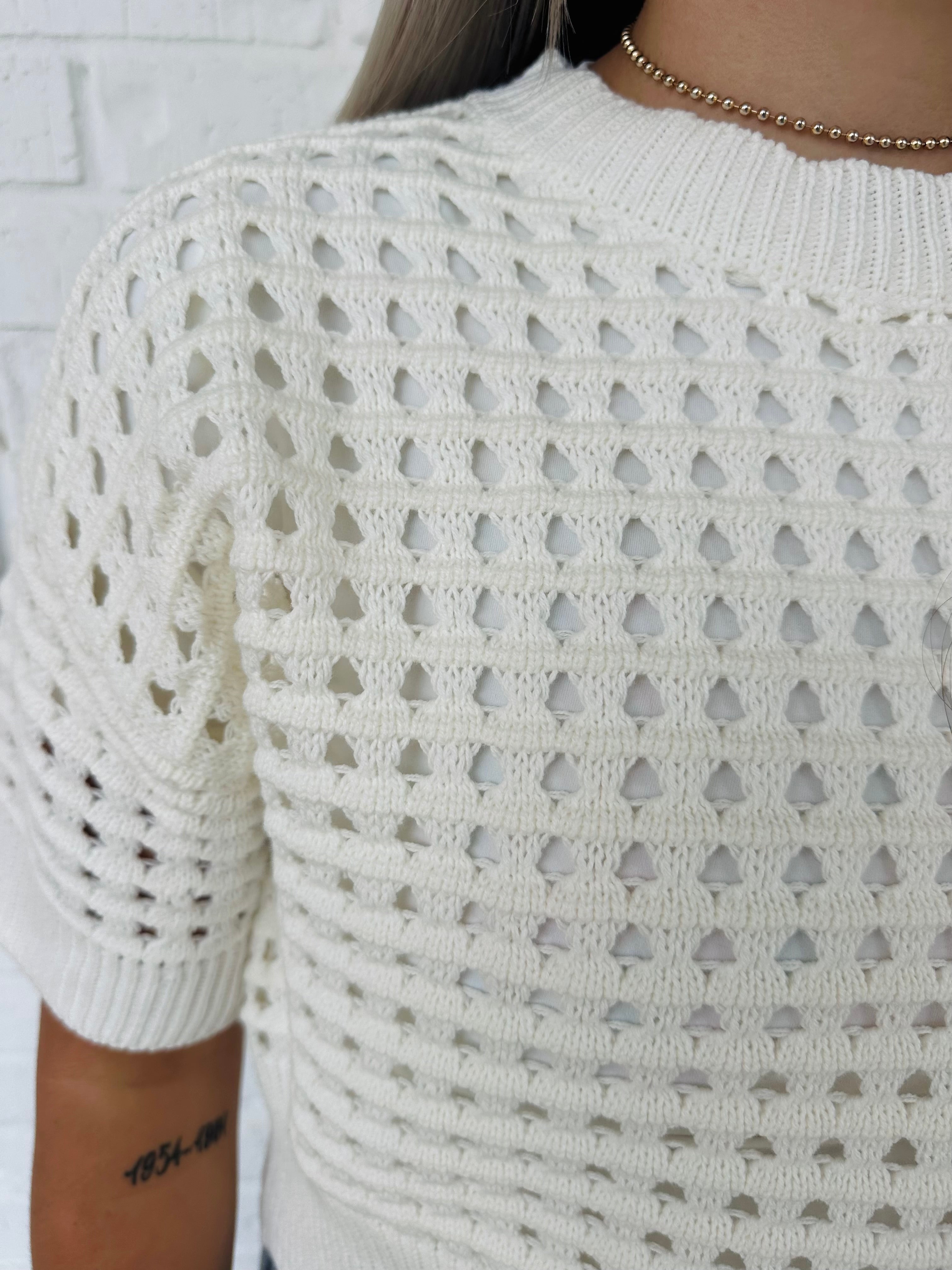 Diane Cropped Crochet SS Top