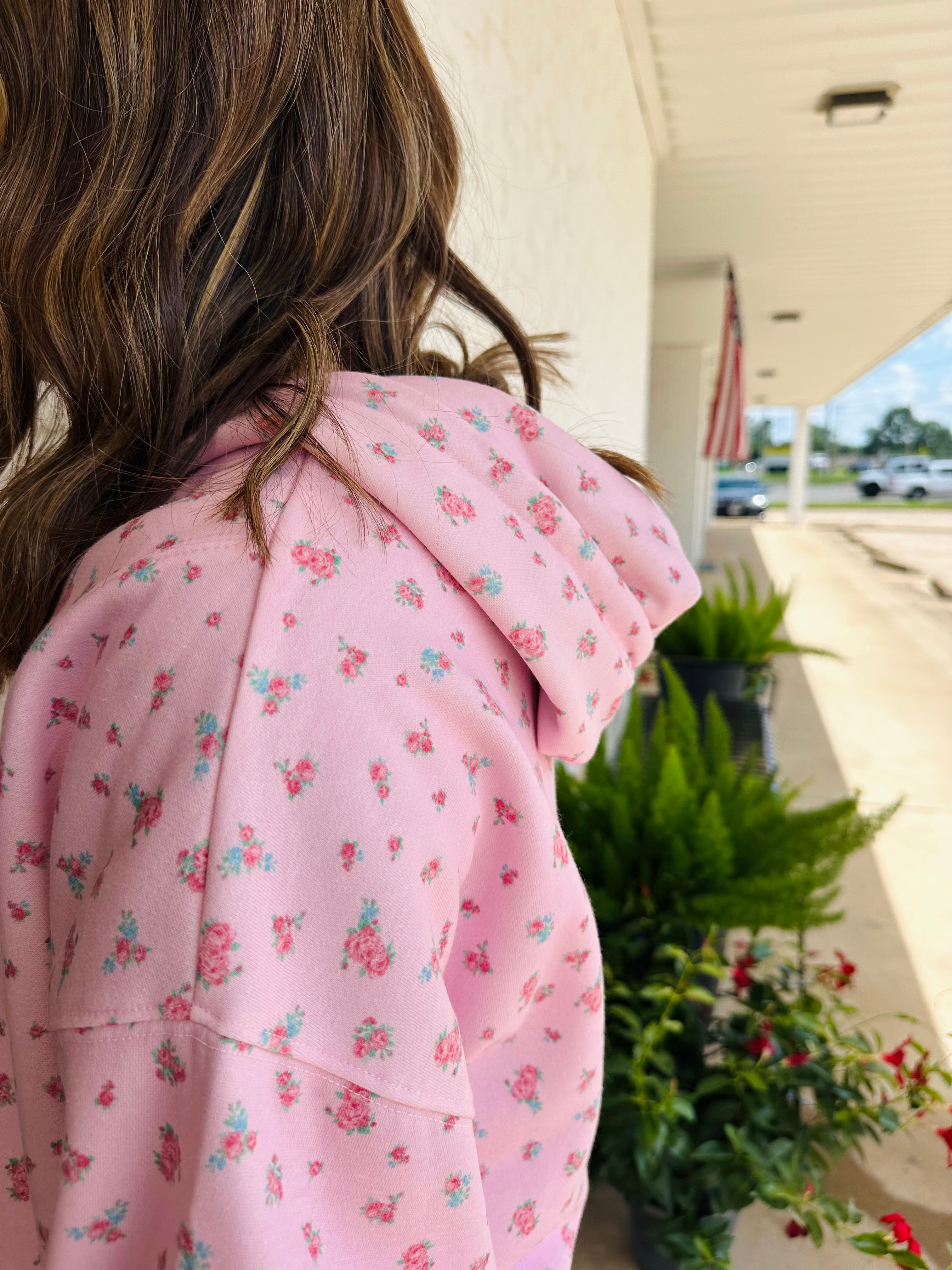 Posie Floral Print Quarter Snap Fleece Hoodie