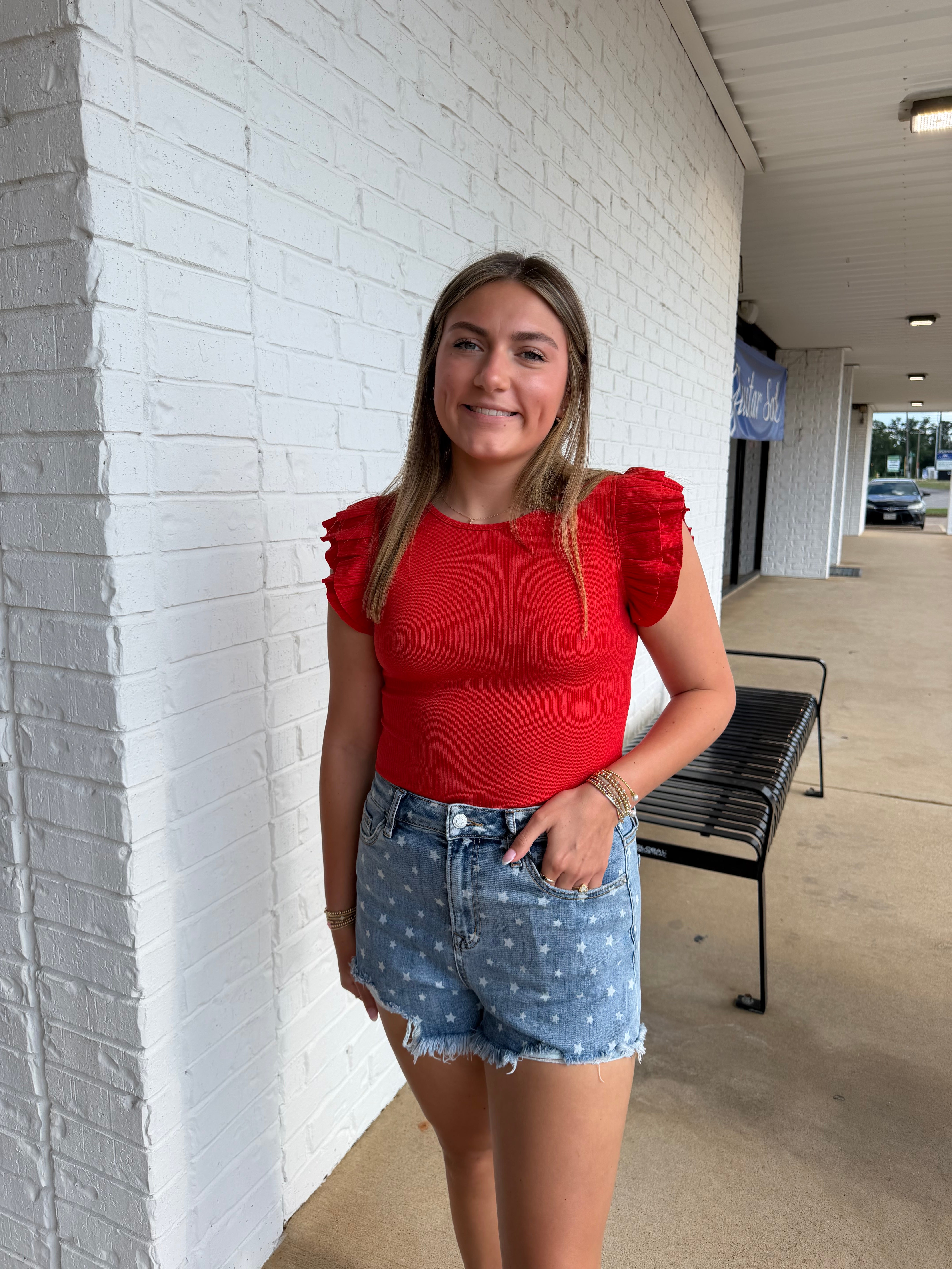 Ruffle Sleeve Round Neck Bodysuit