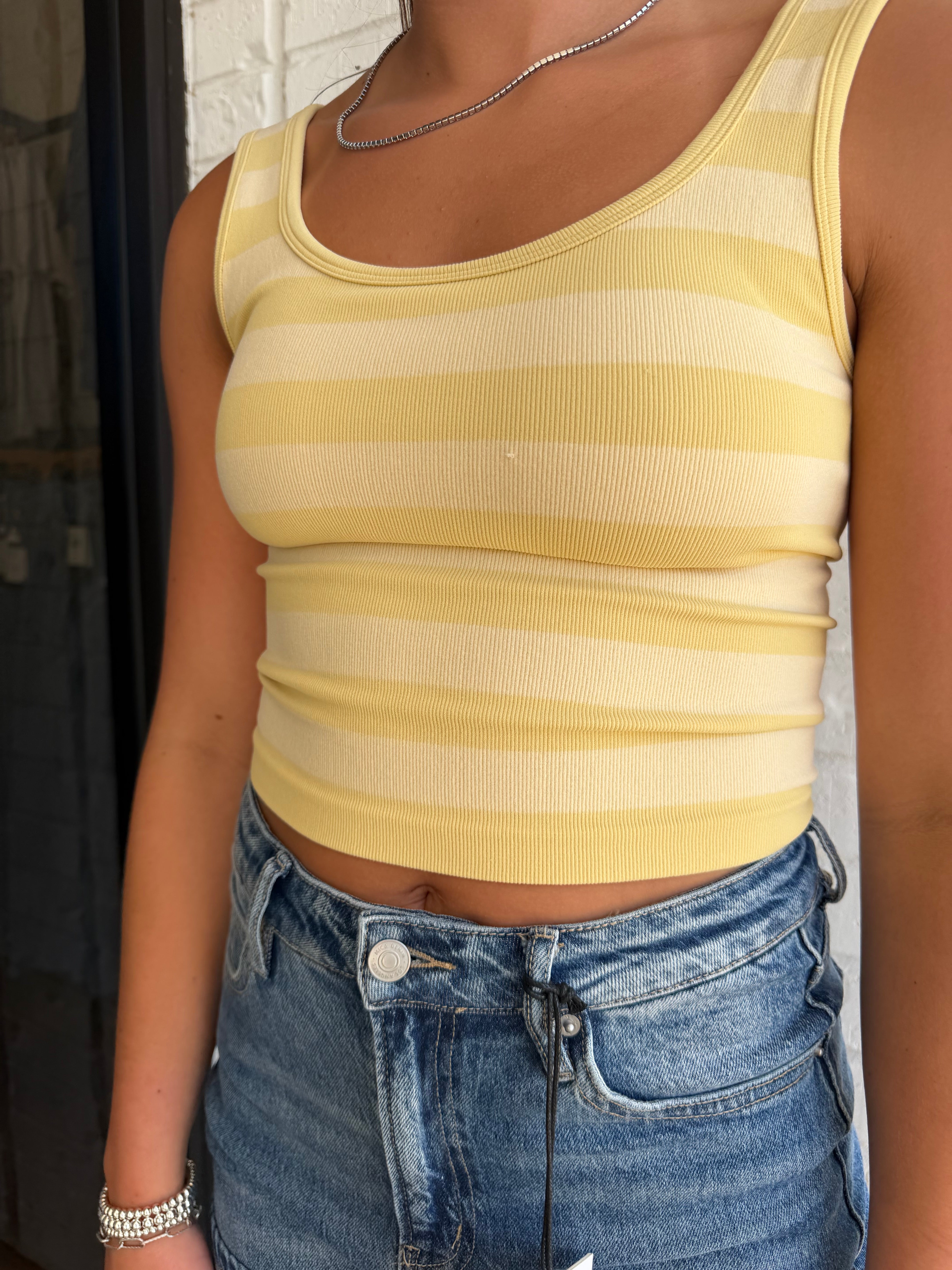 Knit Striped Seamless Padded Tank