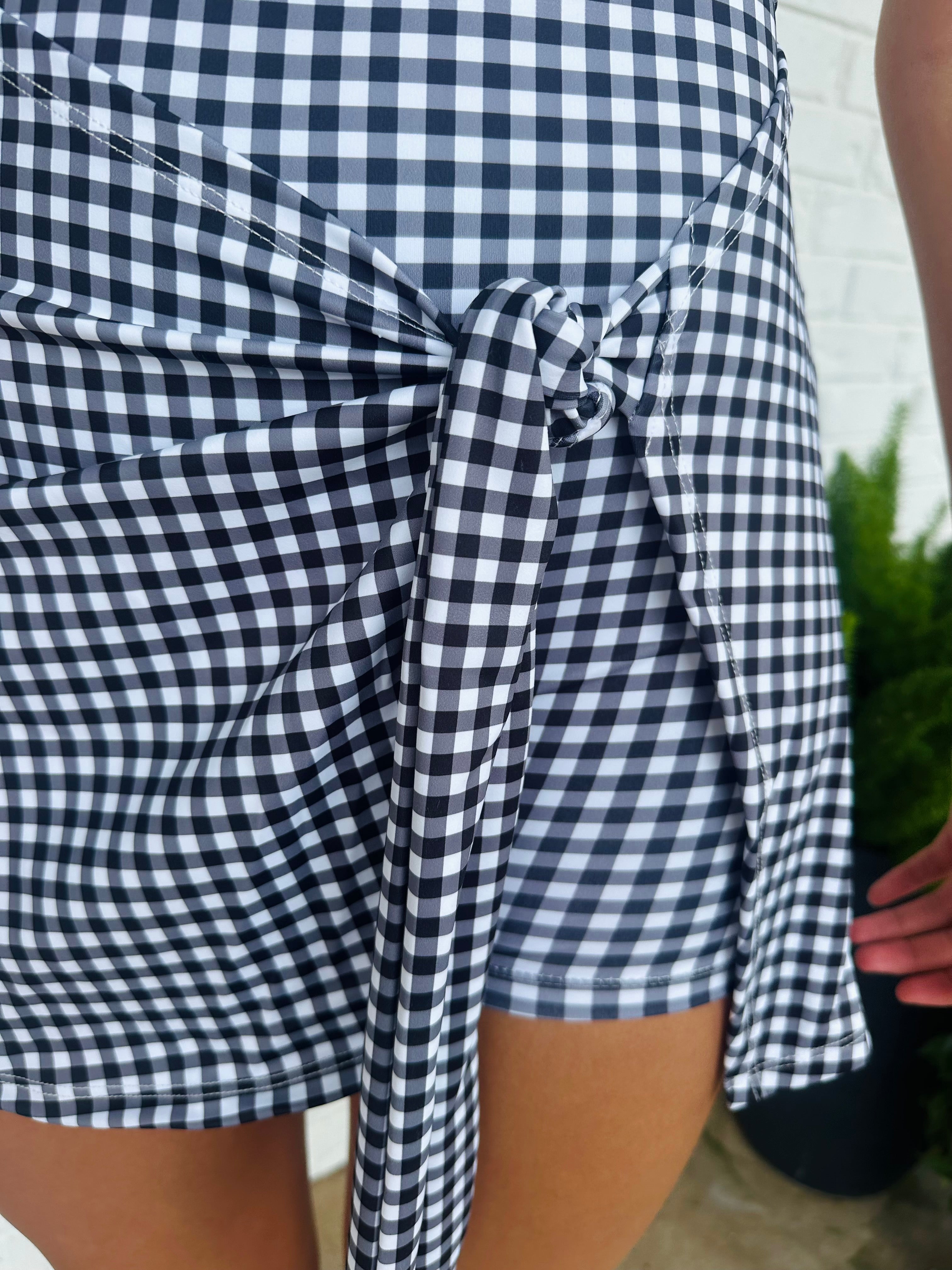 Gingham Print Sleevless Wrap Tie Active Dress