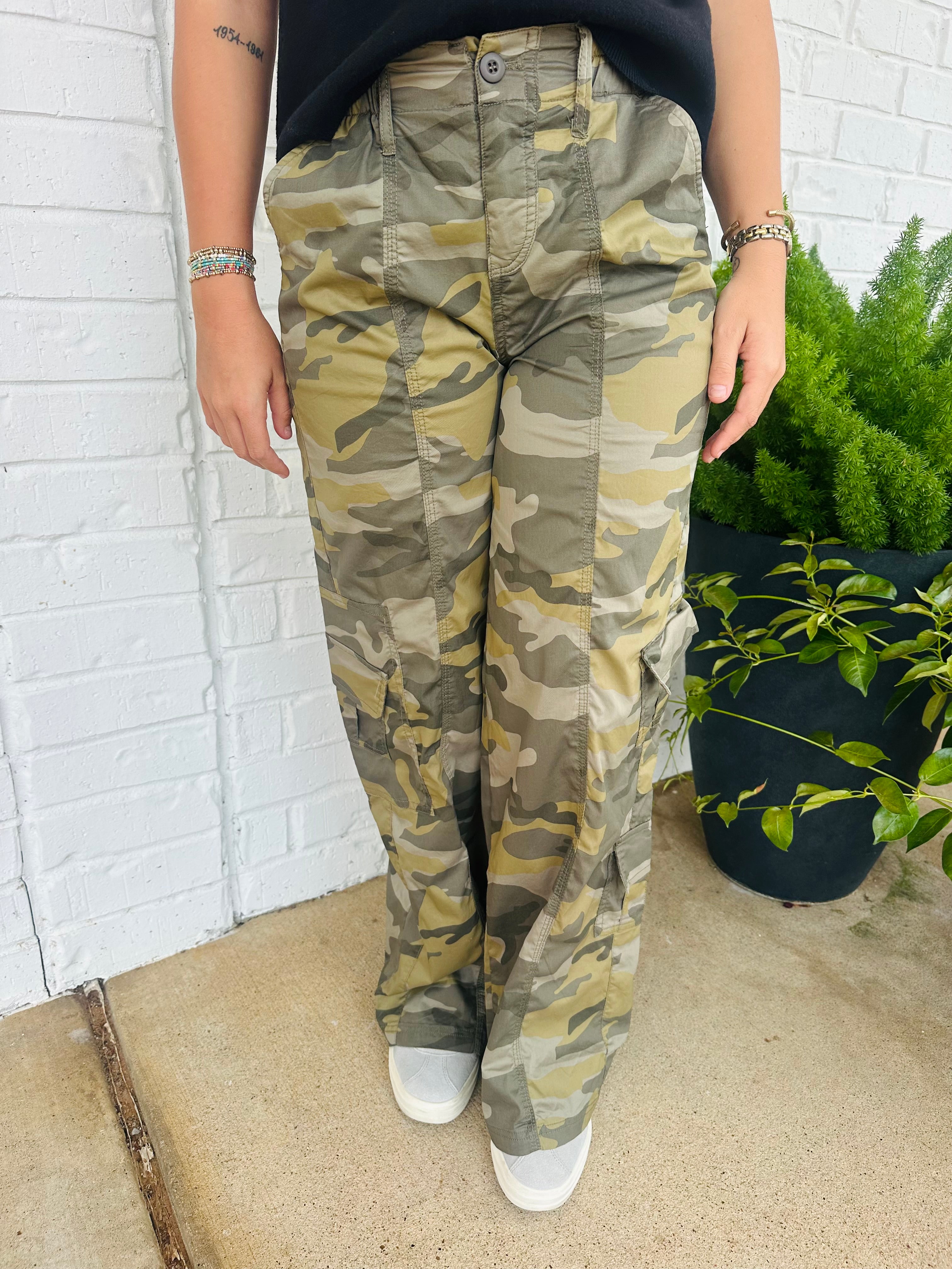 Rory Mid Rise Wide Leg Camo Cargo Pants