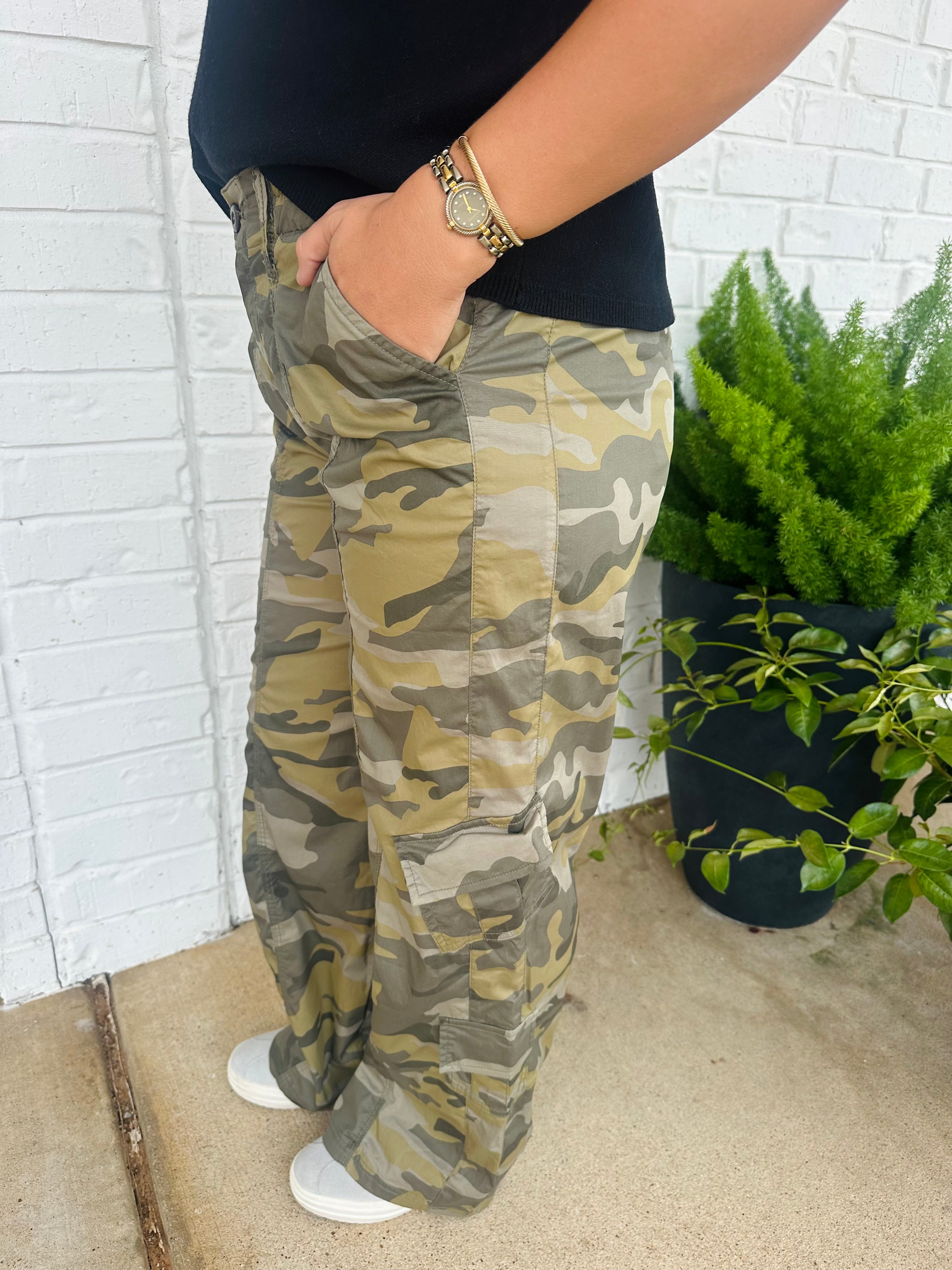 Rory Mid Rise Wide Leg Camo Cargo Pants