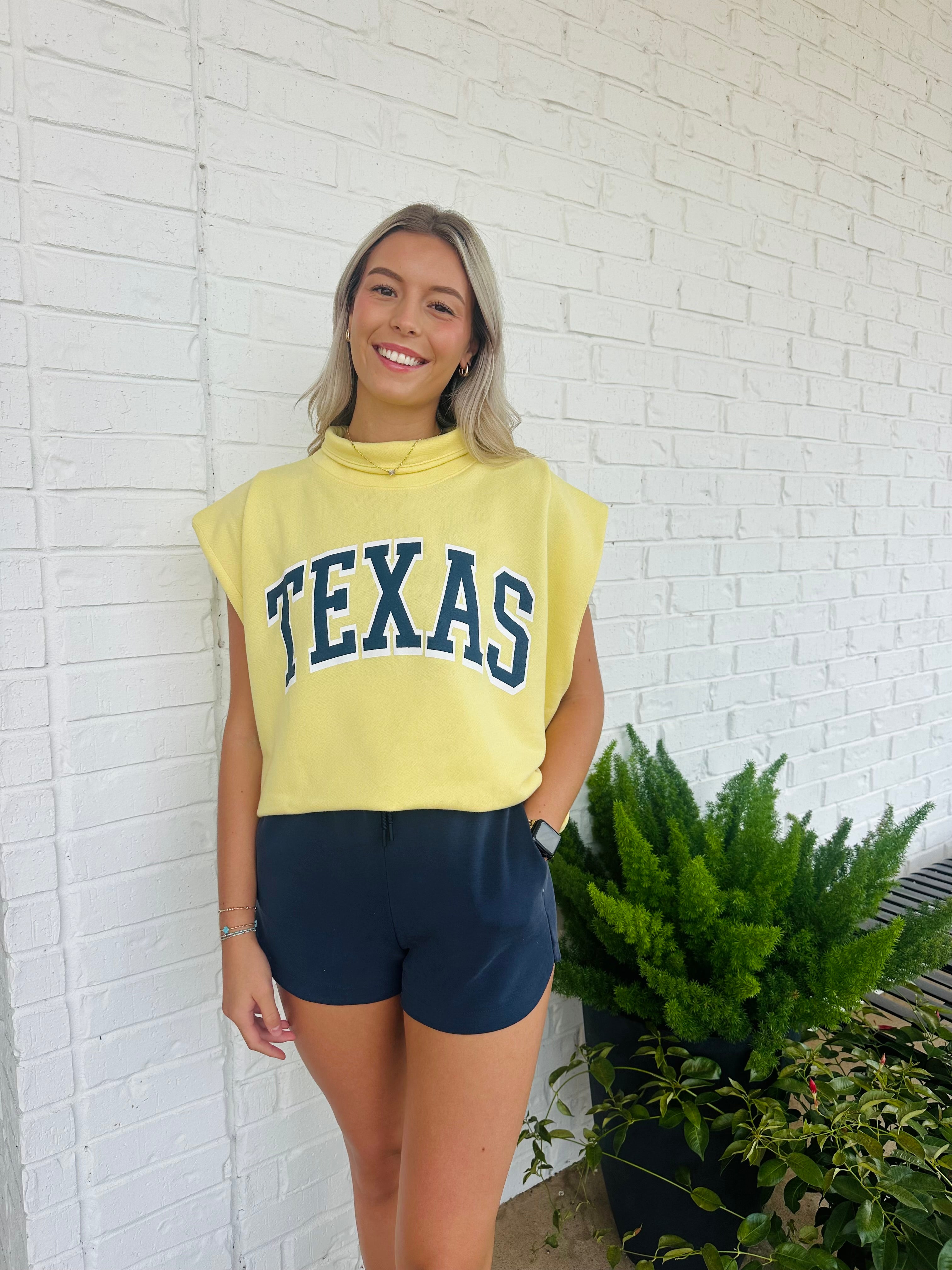 TEXAS Oversized Sleeveless Mock Neck Top with Pockets