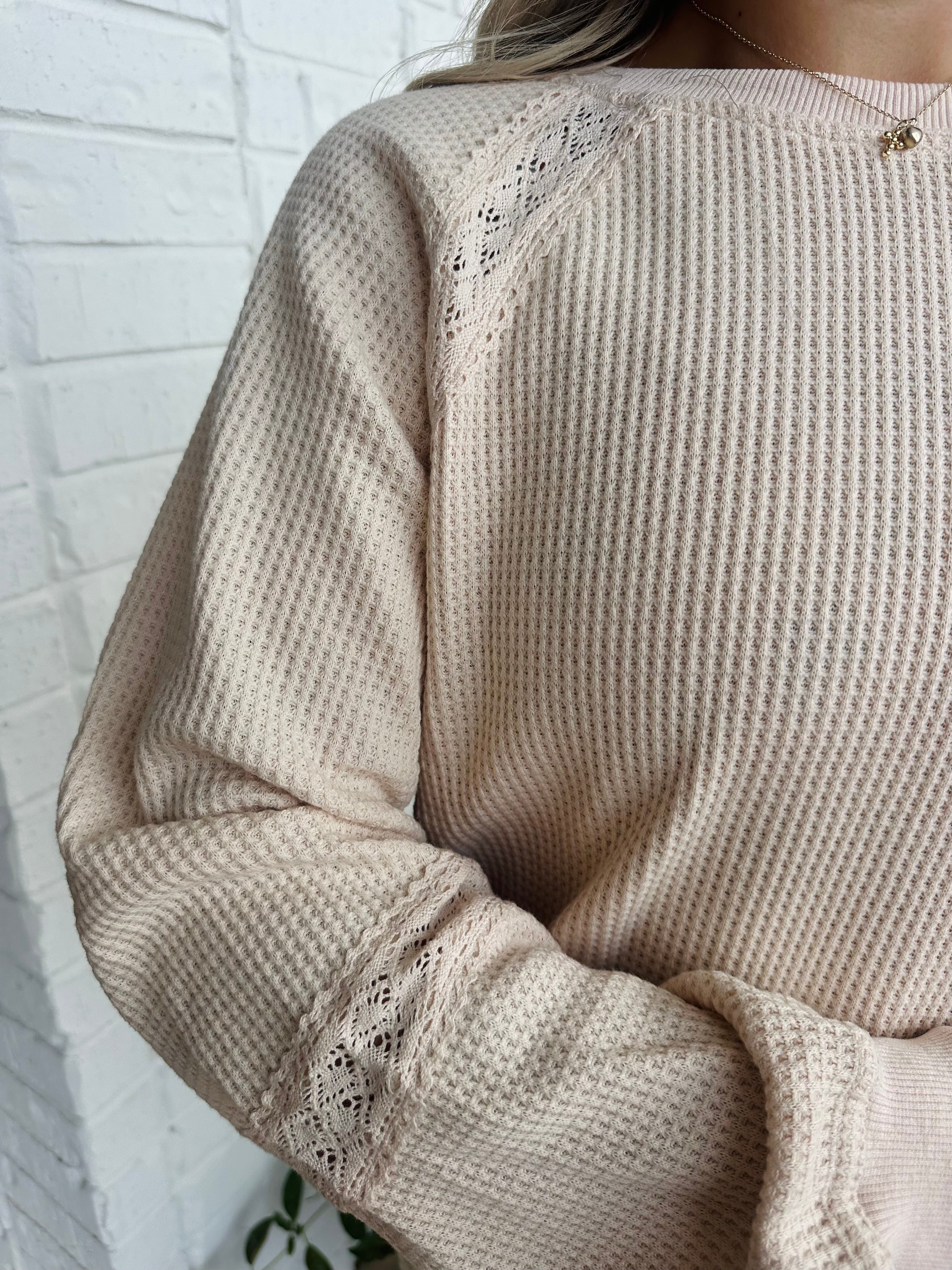 Frankie Lace & Waffle LS Top & Short Lounge Set