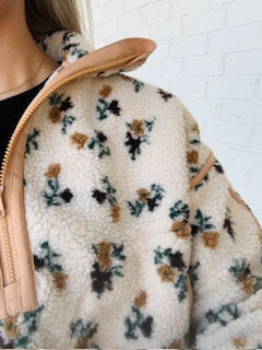 Sherry Floral Sherpa Half Zip Piping Detail Pullover