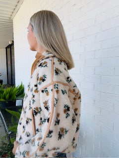 Sherry Floral Sherpa Half Zip Piping Detail Pullover